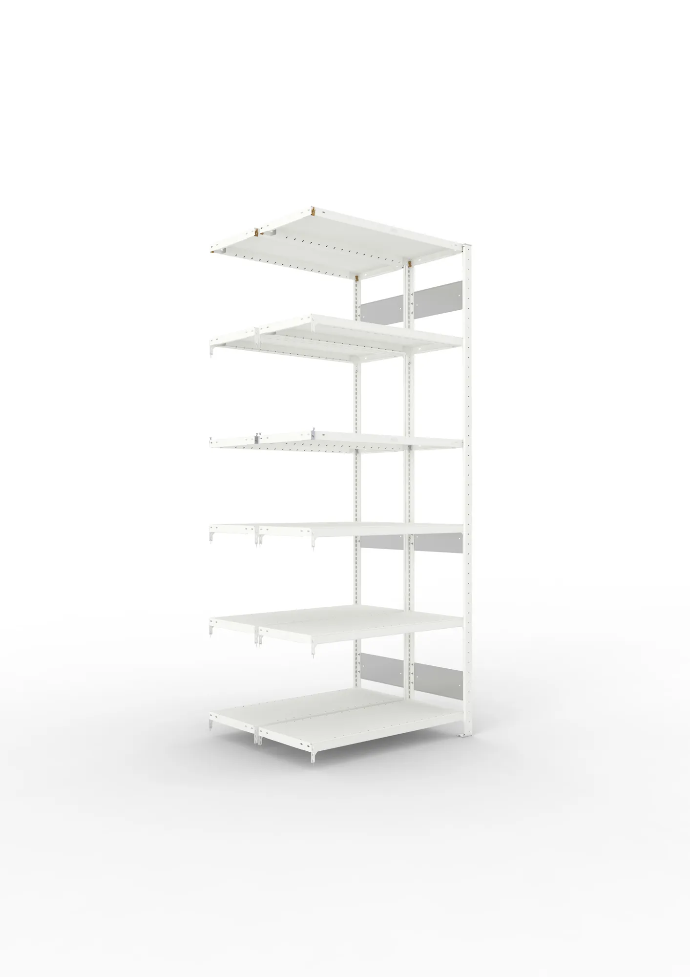 META CLIP S3 | Fachbodenregal | Doppel-Anbauregal | 2500 x 1000 x 400 mm | Fachlast 230 kg | 5+1 Ebenen | Längsriegel | RAL 7035