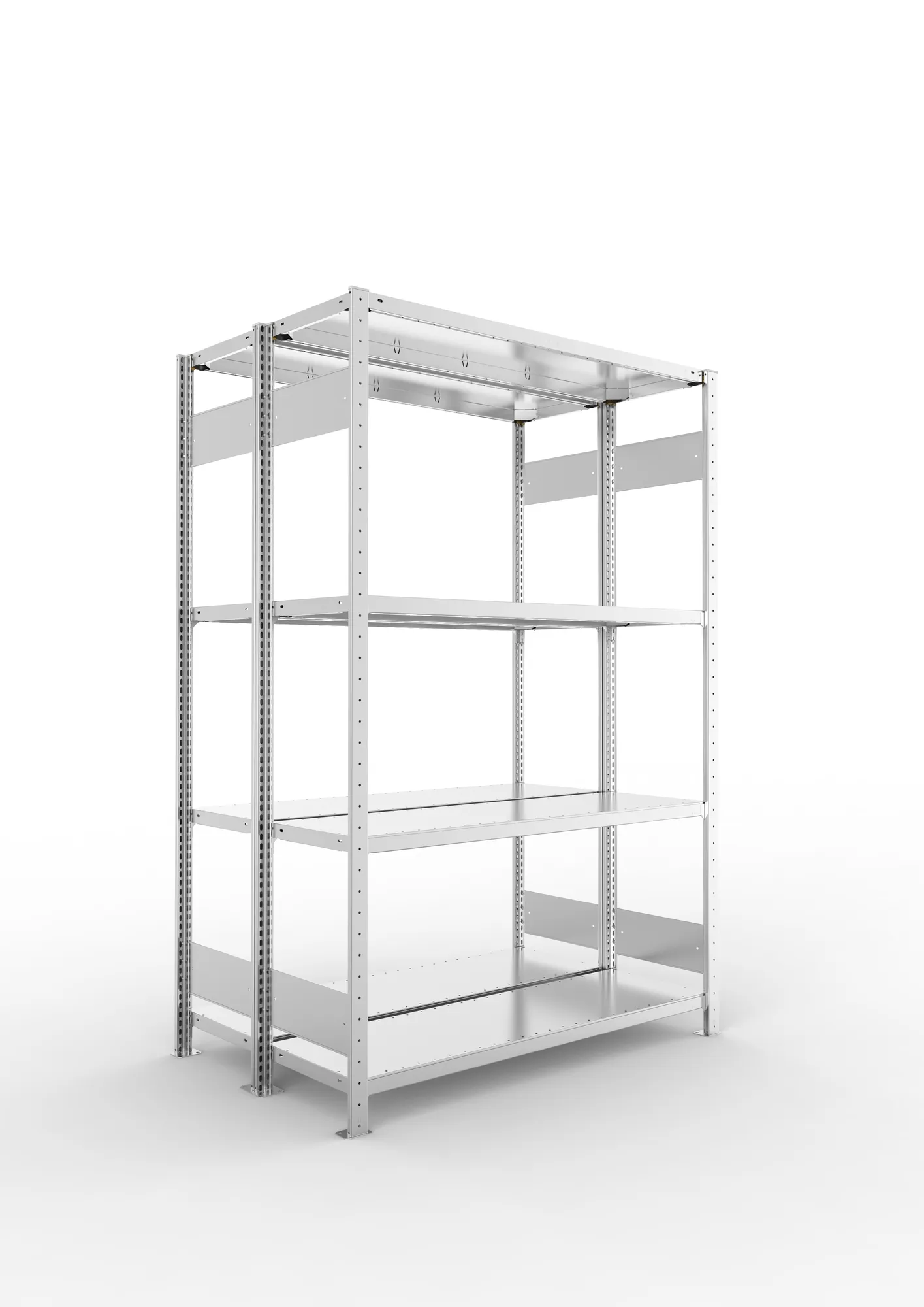 META CLIP S3 | Fachbodenregal | Doppel-Grundregal | 2000 x 1300 x 400 mm | Fachlast 230 kg | 3+1 Ebenen | Längsriegel | verzinkt
