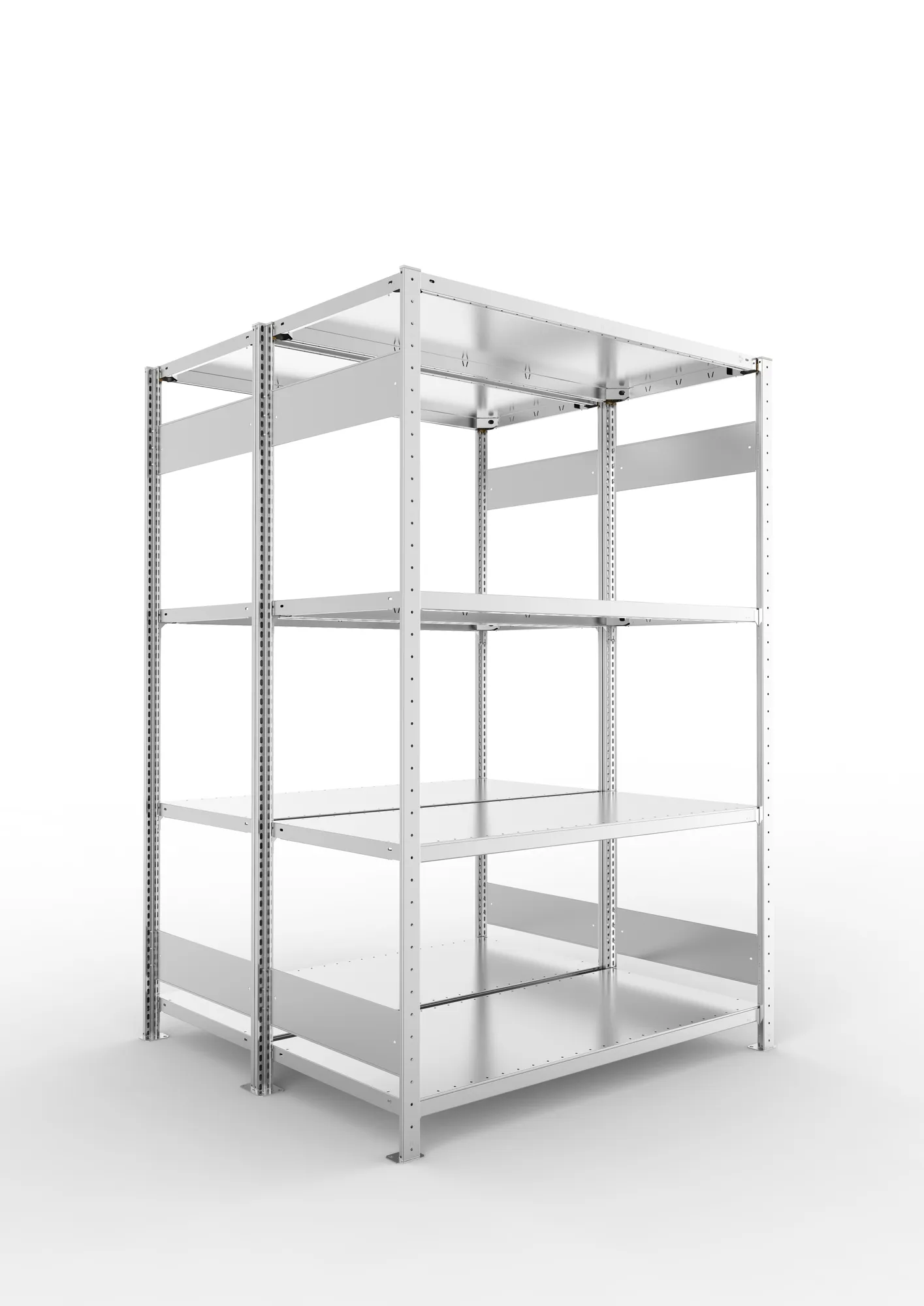 META CLIP S3 | Fachbodenregal | Doppel-Grundregal | 2000 x 1300 x 600 mm | Fachlast 230 kg | 3+1 Ebenen | Längsriegel | verzinkt