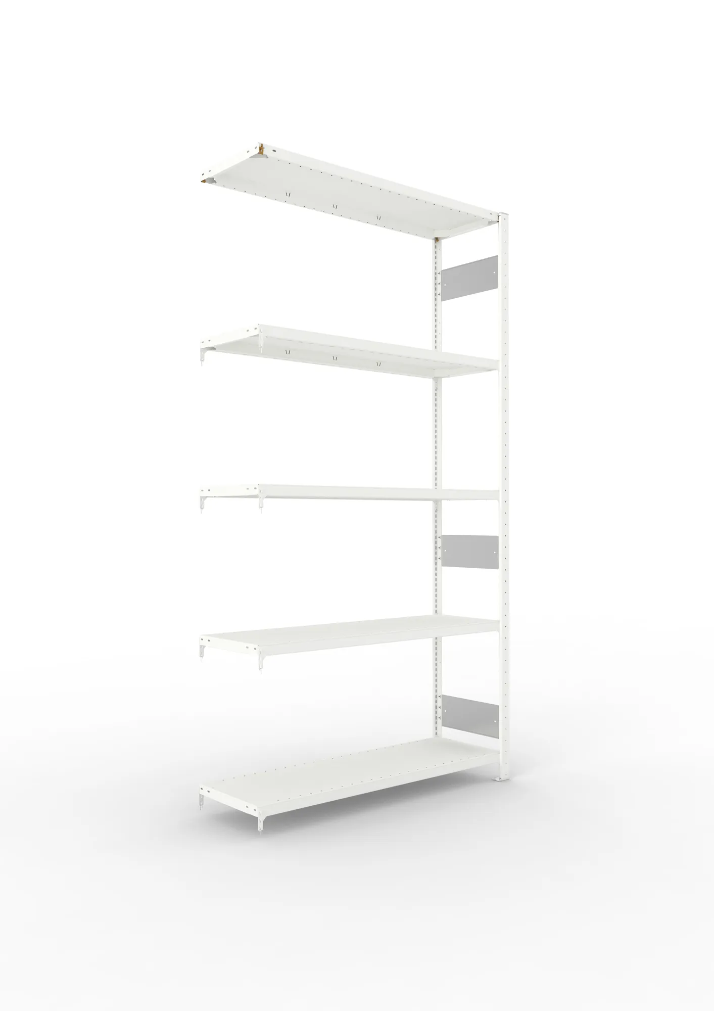 META CLIP S3 | Fachbodenregal | Anbauregal | 2500 x 1300 x 400 mm | Fachlast 230 kg | 4+1 Ebenen | Längsriegel | RAL 7035