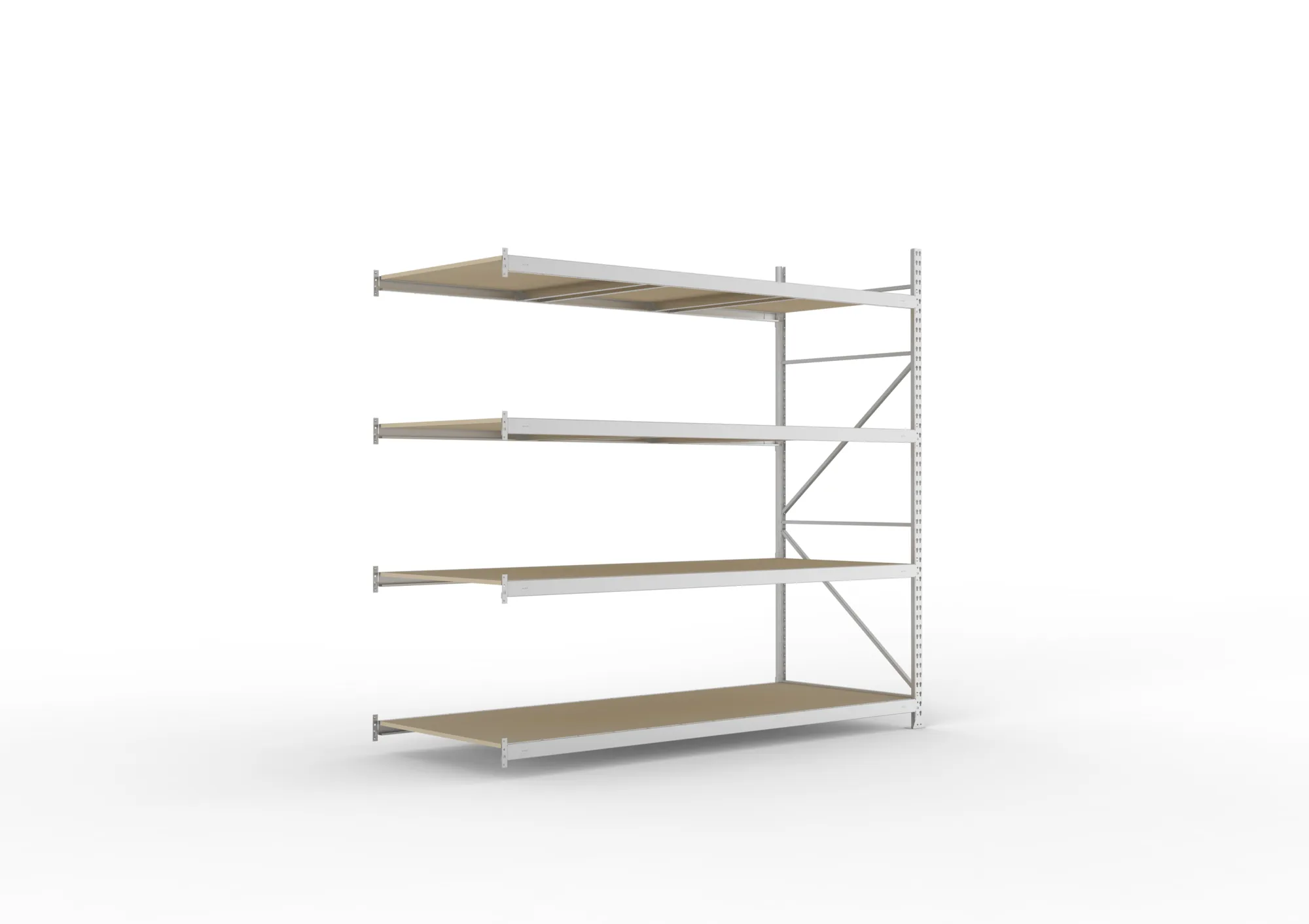META MINI-RACK Weitspannregal | Anbauregal | 2500 x 2600 x 1050 mm | Fachlast 490 kg | Spanplattenböden | 4 Ebenen