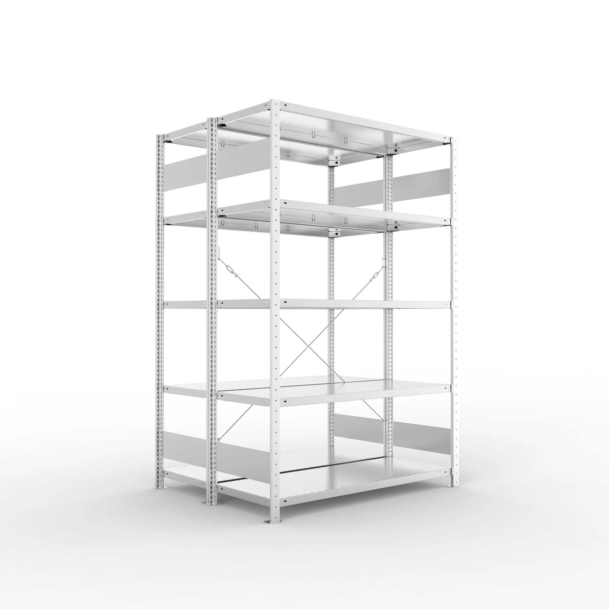 META CLIP S3 | Fachbodenregal | Doppel-Grundregal | 2000 x 1300 x 500 mm | Fachlast 150 kg | 4+1 Ebenen | verzinkt