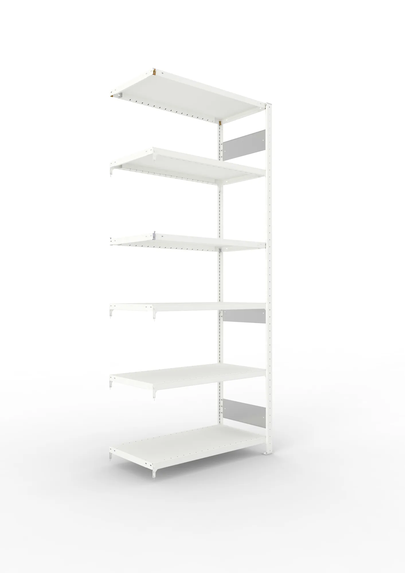 META CLIP S3 | Fachbodenregal | Anbauregal | 2500 x 1000 x 500 mm | Fachlast 230 kg | 5+1 Ebenen | Längsriegel | RAL 7035