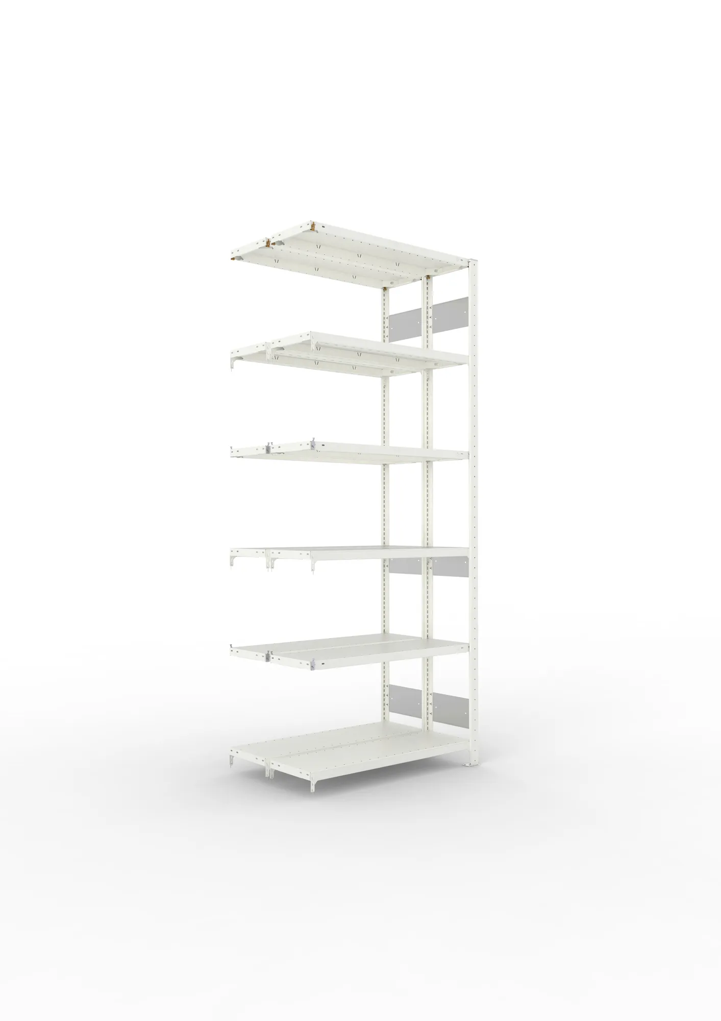 META CLIP S3 | Fachbodenregal | Doppel-Anbauregal | 2500 x 1000 x 300 mm | Fachlast 150 kg | 5+1 Ebenen | Längsriegel | RAL 7035