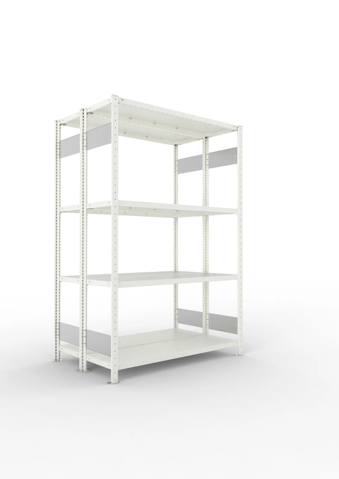 META CLIP S3 | Fachbodenregal | Doppel-Grundregal | 2000 x 1300 x 400 mm | Fachlast 230 kg | 3+1 Ebenen | Längsriegel | RAL 7035