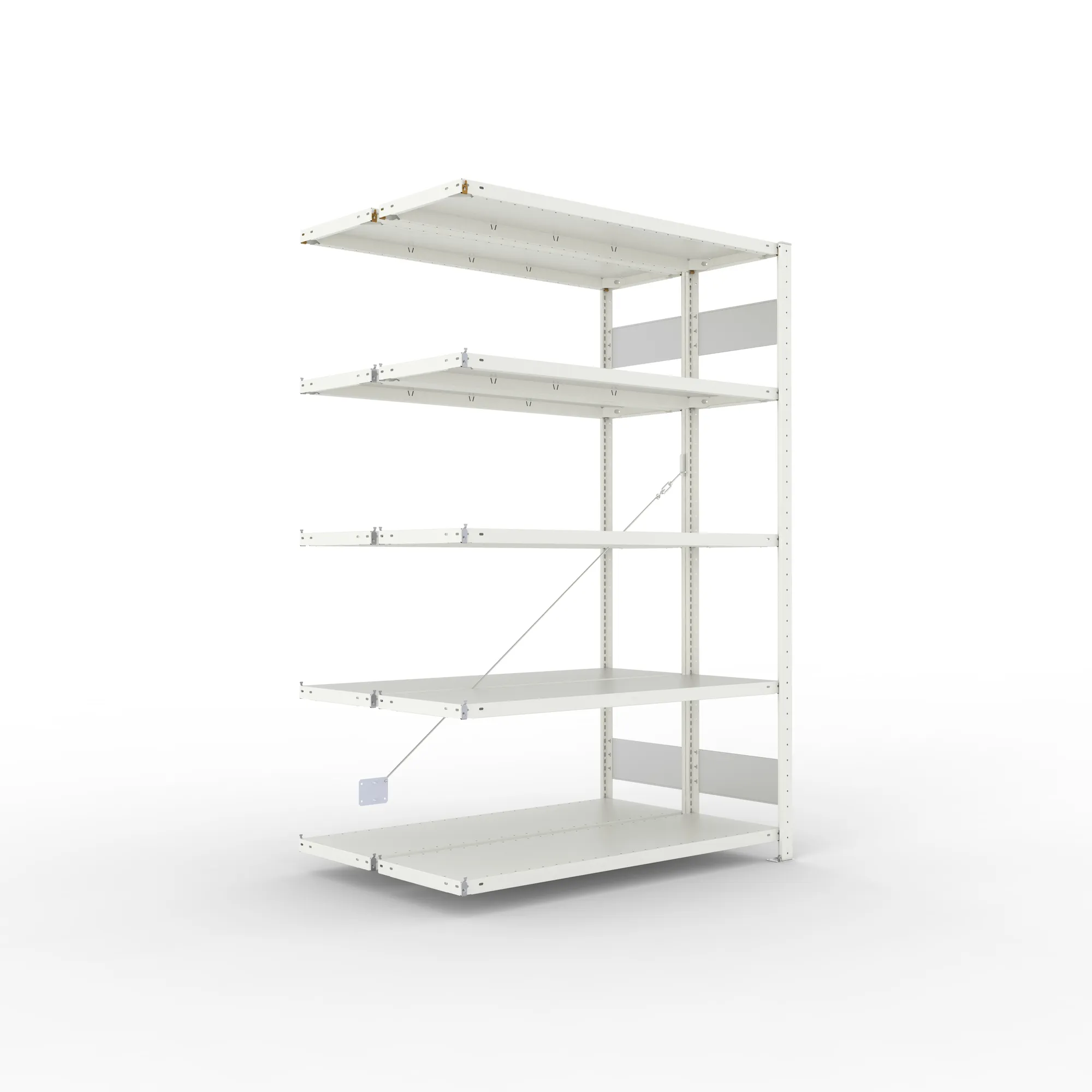 META CLIP S3 | Fachbodenregal | Doppel-Anbauregal | 2000 x 1300 x 400 mm | Fachlast 230 kg | 4+1 Ebenen | RAL 7035