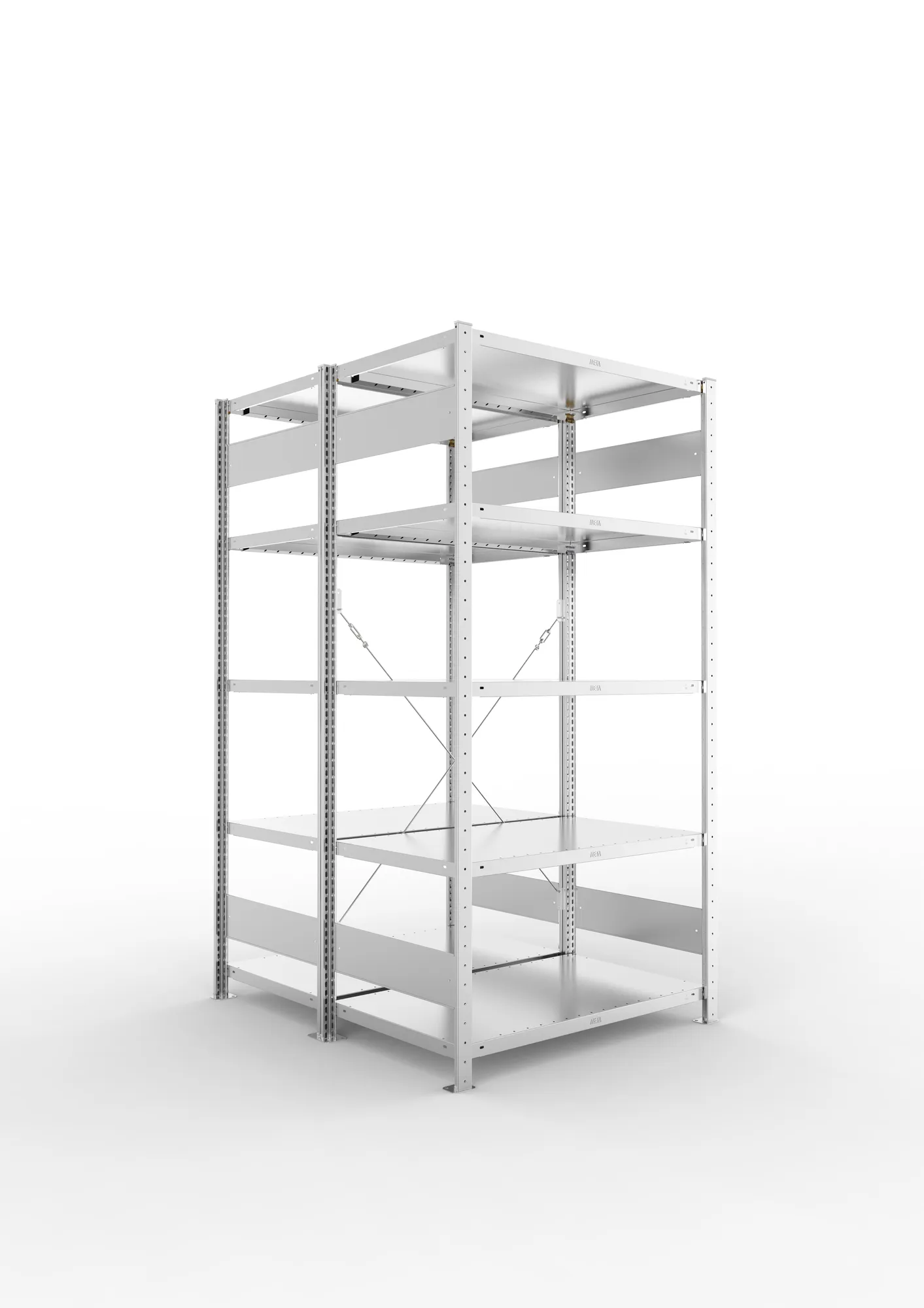 META CLIP | Fachbodenregal | Doppel-Grundregal | 2000 x 1000 x 600 mm | Fachlast 230 kg | 4+1 Ebenen | verzinkt