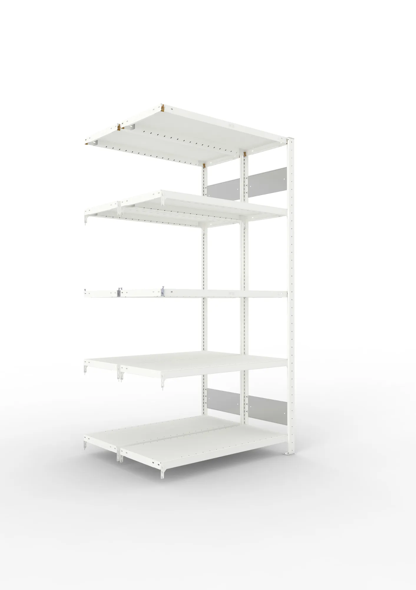 META CLIP S3 | Fachbodenregal | Doppel-Anbauregal | 2000 x 1000 x 400 mm | Fachlast 230 kg | 4+1 Ebenen | Längsriegel | RAL 7035