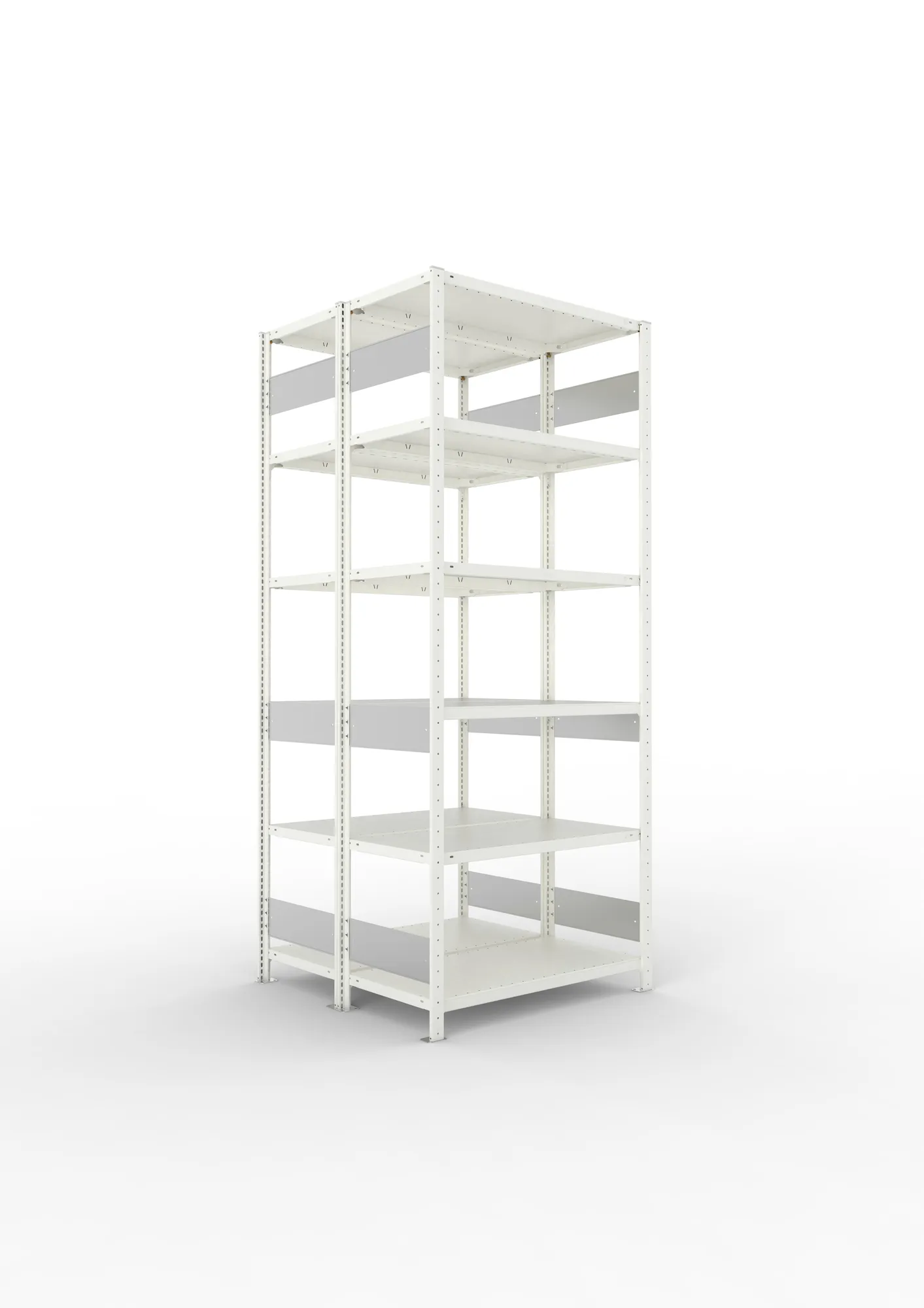 META CLIP S3 | Fachbodenregal | Doppel-Grundregal | 2500 x 1000 x 500 mm | Fachlast 150 kg | 5+1 Ebenen | Längsriegel | RAL 7035