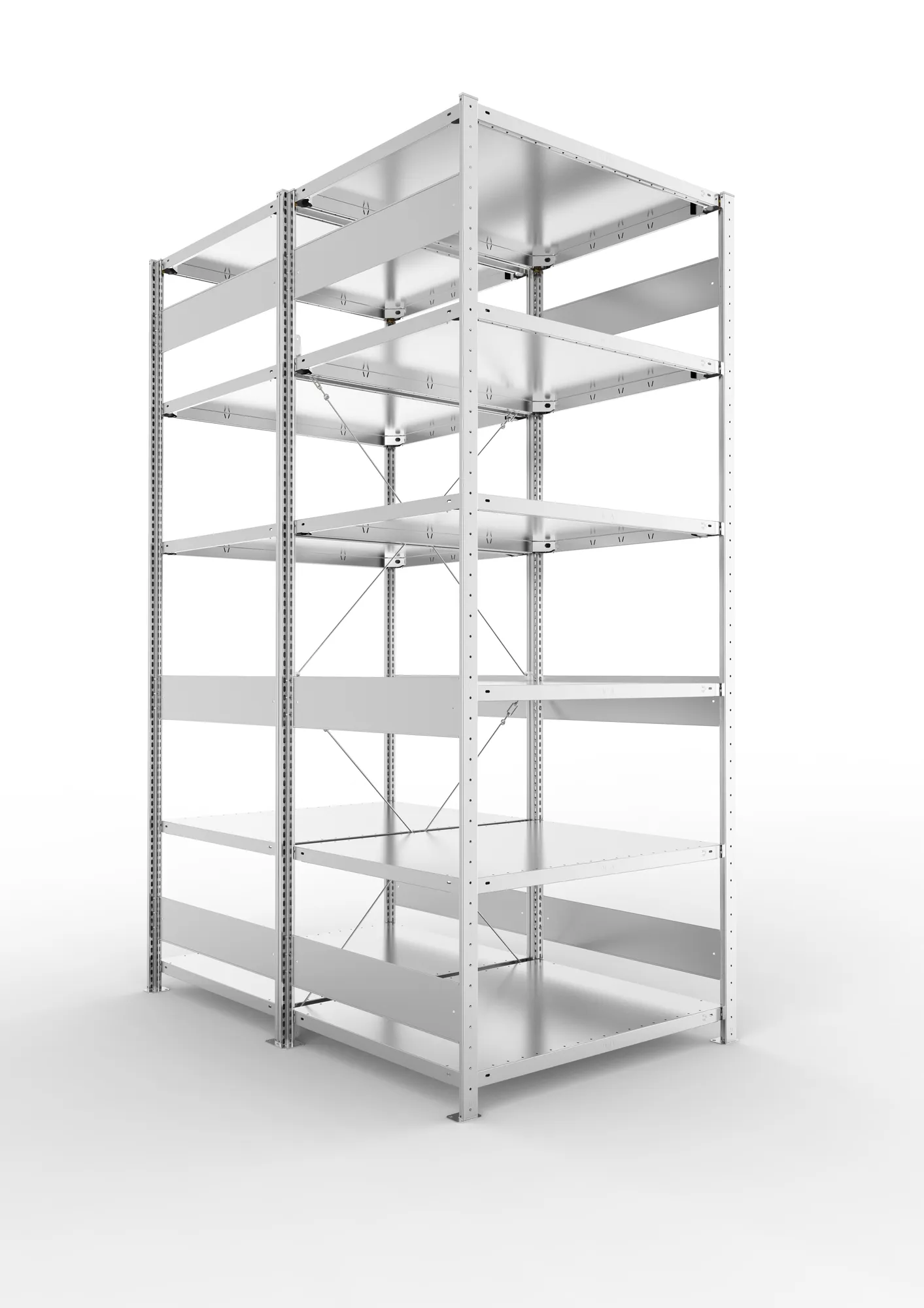META CLIP S3 | Fachbodenregal | Doppel-Grundregal | 2500 x 1000 x 800 mm | Fachlast 230 kg | 5+1 Ebenen | verzinkt