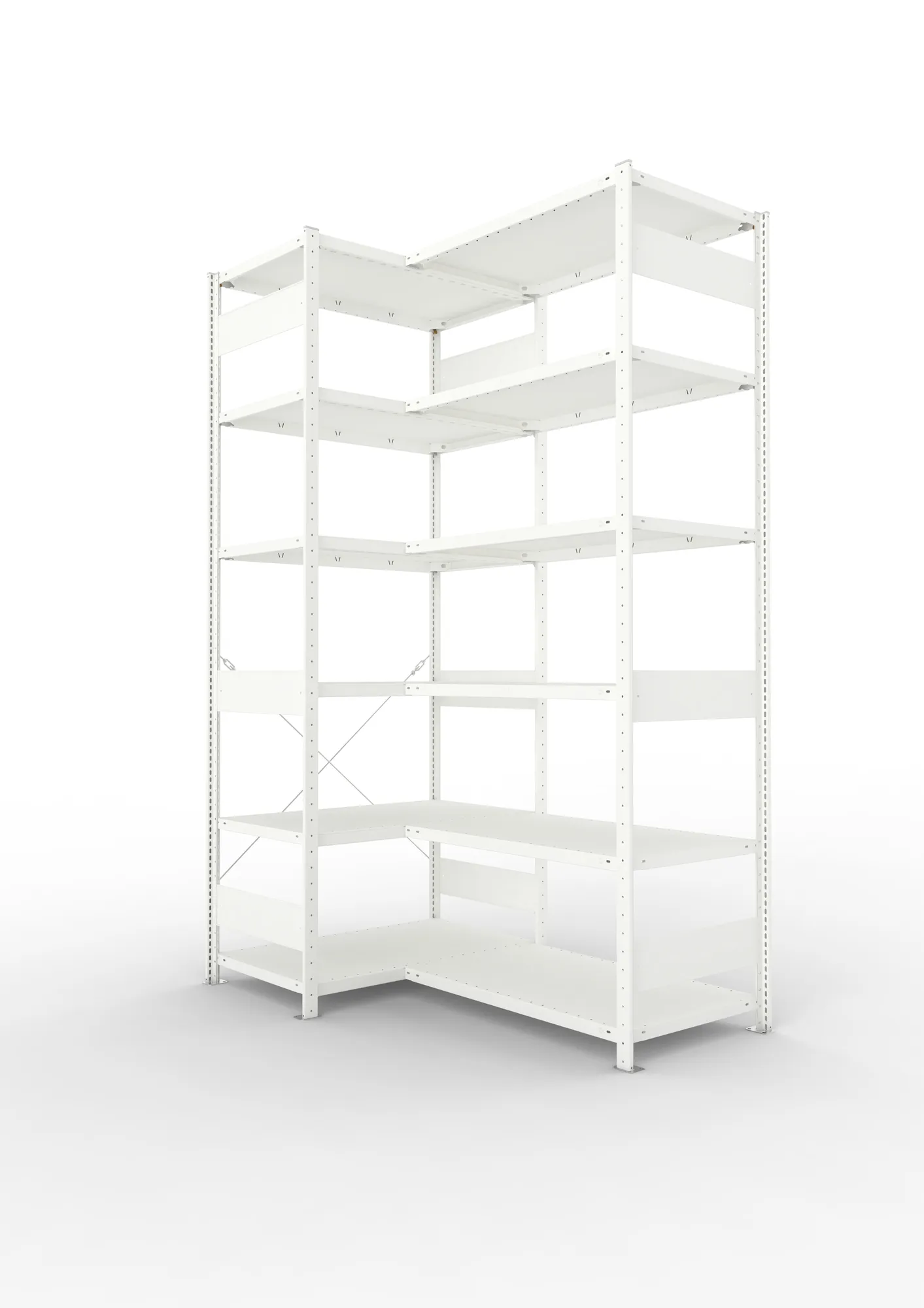 META CLIP | Eckregal | 2500 x 1000 x 600 mm | Fachlast 100 kg | 5+1 Ebenen | RAL 7035