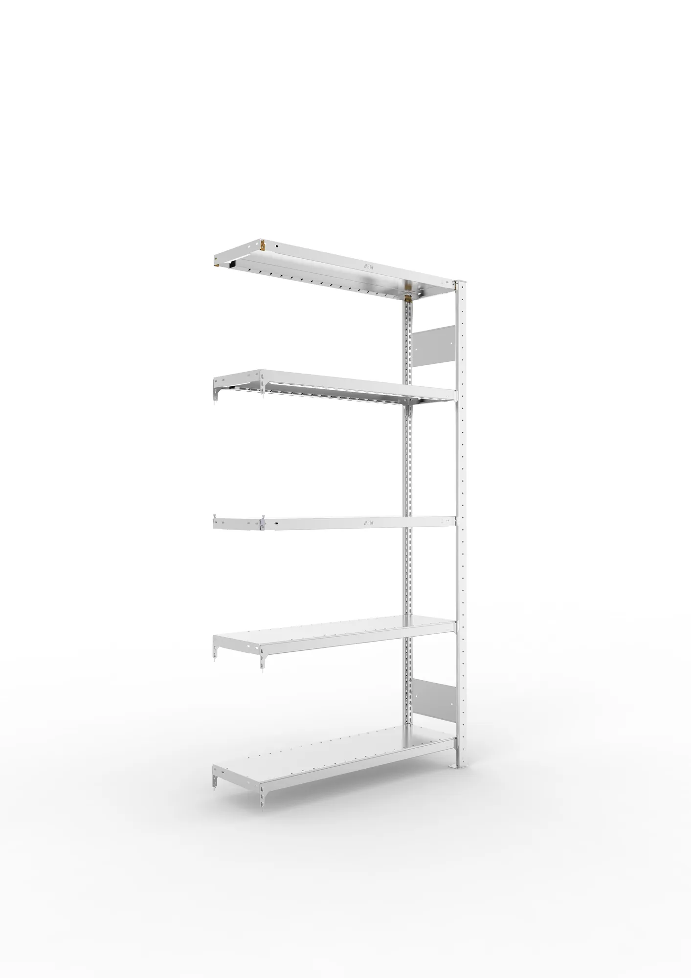 META CLIP S3 | Fachbodenregal | Anbauregal | 2000 x 1000 x 300 mm | Fachlast 230 kg | 4+1 Ebenen | Längsriegel | verzinkt