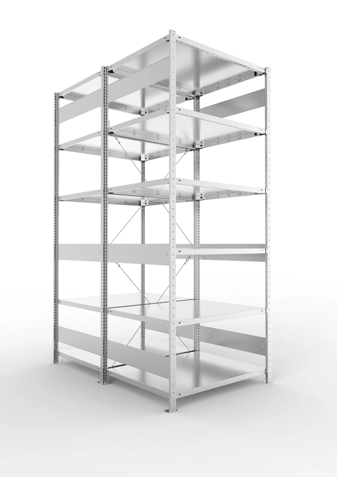 META CLIP | Fachbodenregal | Doppel-Grundregal | 2500 x 1000 x 800 mm | Fachlast 230 kg | 5+1 Ebenen | verzinkt