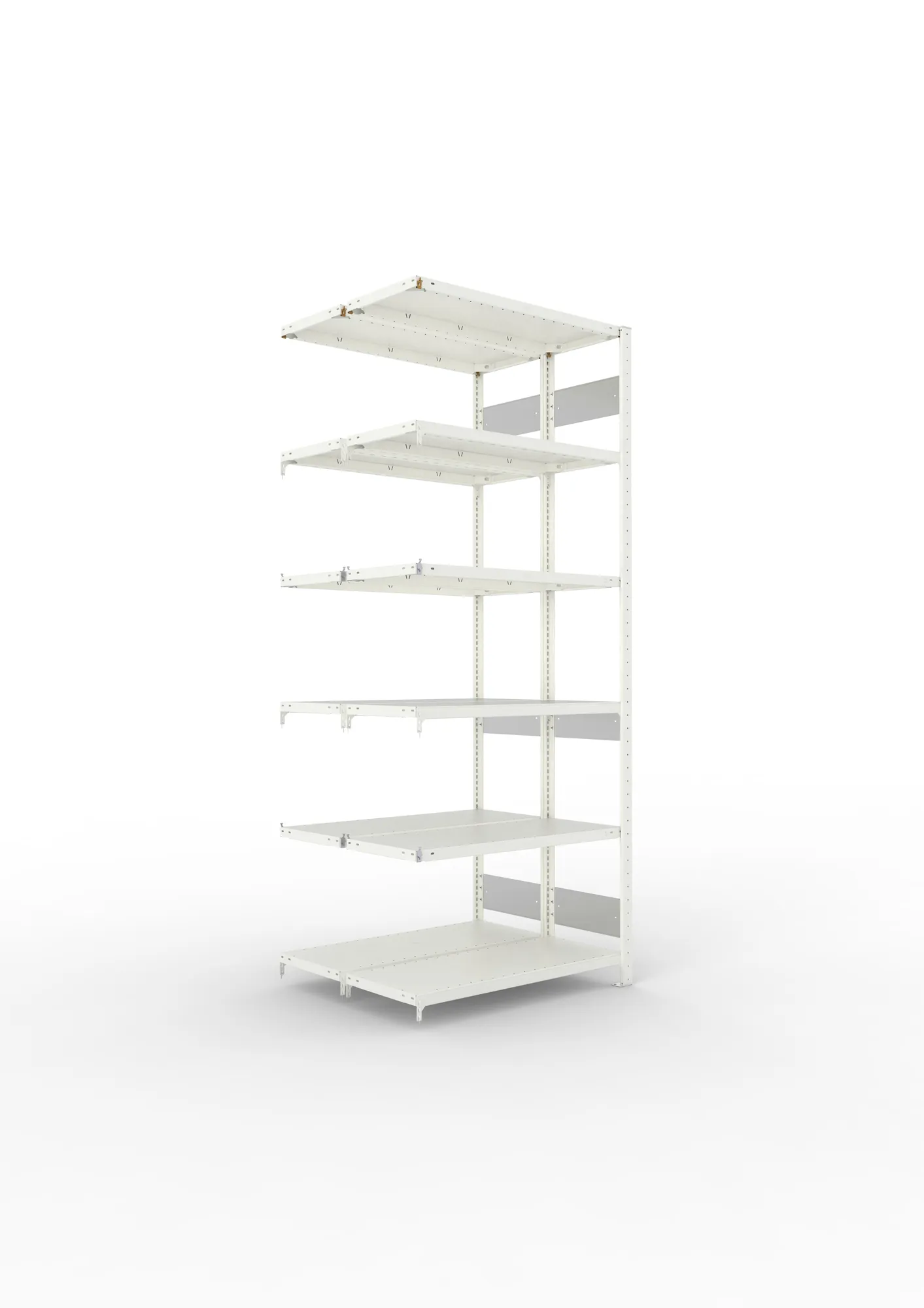 META CLIP S3 | Fachbodenregal | Doppel-Anbauregal | 2500 x 1000 x 400 mm | Fachlast 150 kg | 5+1 Ebenen | Längsriegel | RAL 7035