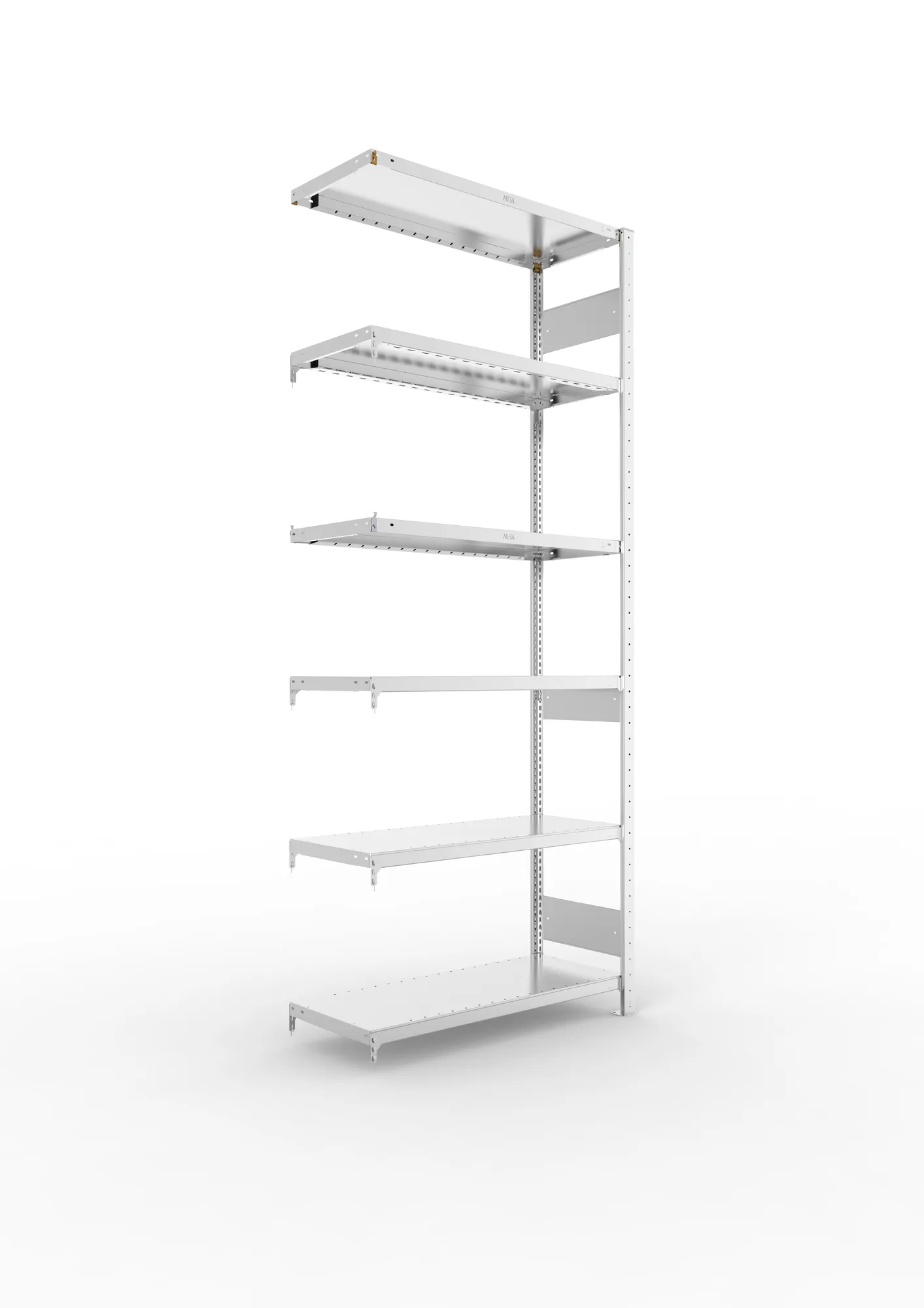 META CLIP S3 | Fachbodenregal | Anbauregal | 2500 x 1000 x 400 mm | Fachlast 230 kg | 5+1 Ebenen | Längsriegel | verzinkt
