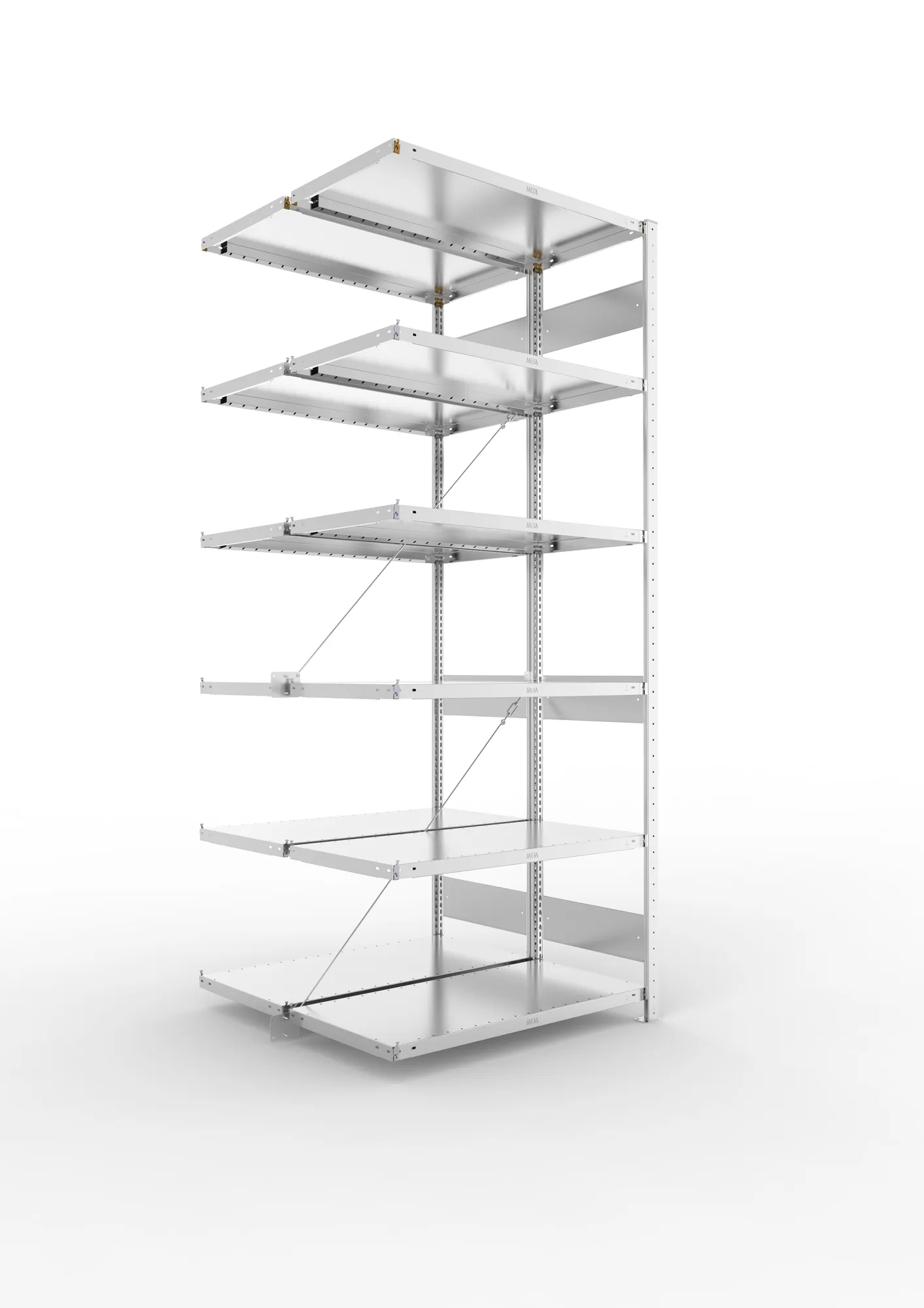 META CLIP S3 | Fachbodenregal | Doppel-Anbauregal | 2500 x 1000 x 500 mm | Fachlast 230 kg | 5+1 Ebenen | verzinkt