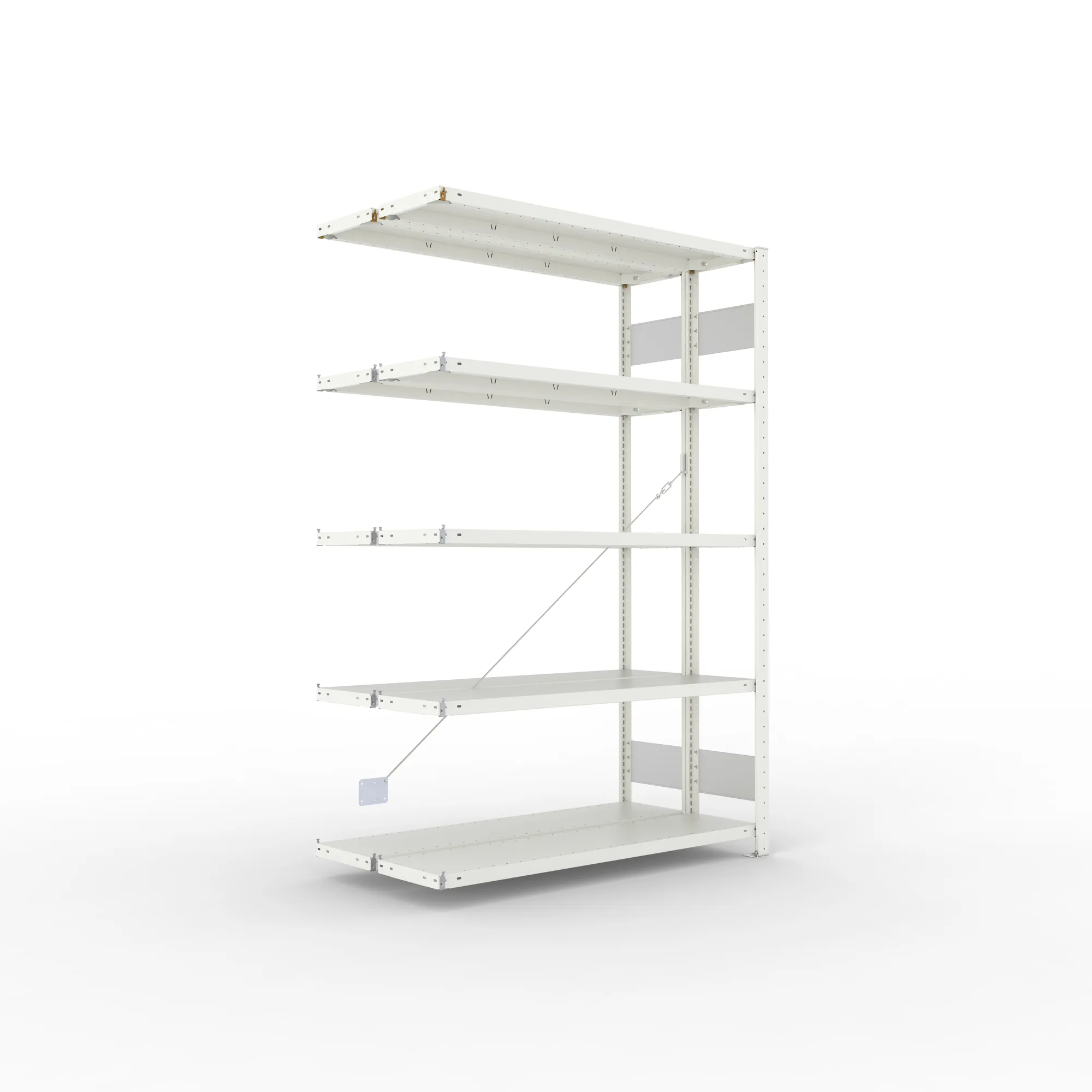 META CLIP S3 | Fachbodenregal | Doppel-Anbauregal | 2000 x 1300 x 300 mm | Fachlast 230 kg | 4+1 Ebenen | RAL 7035