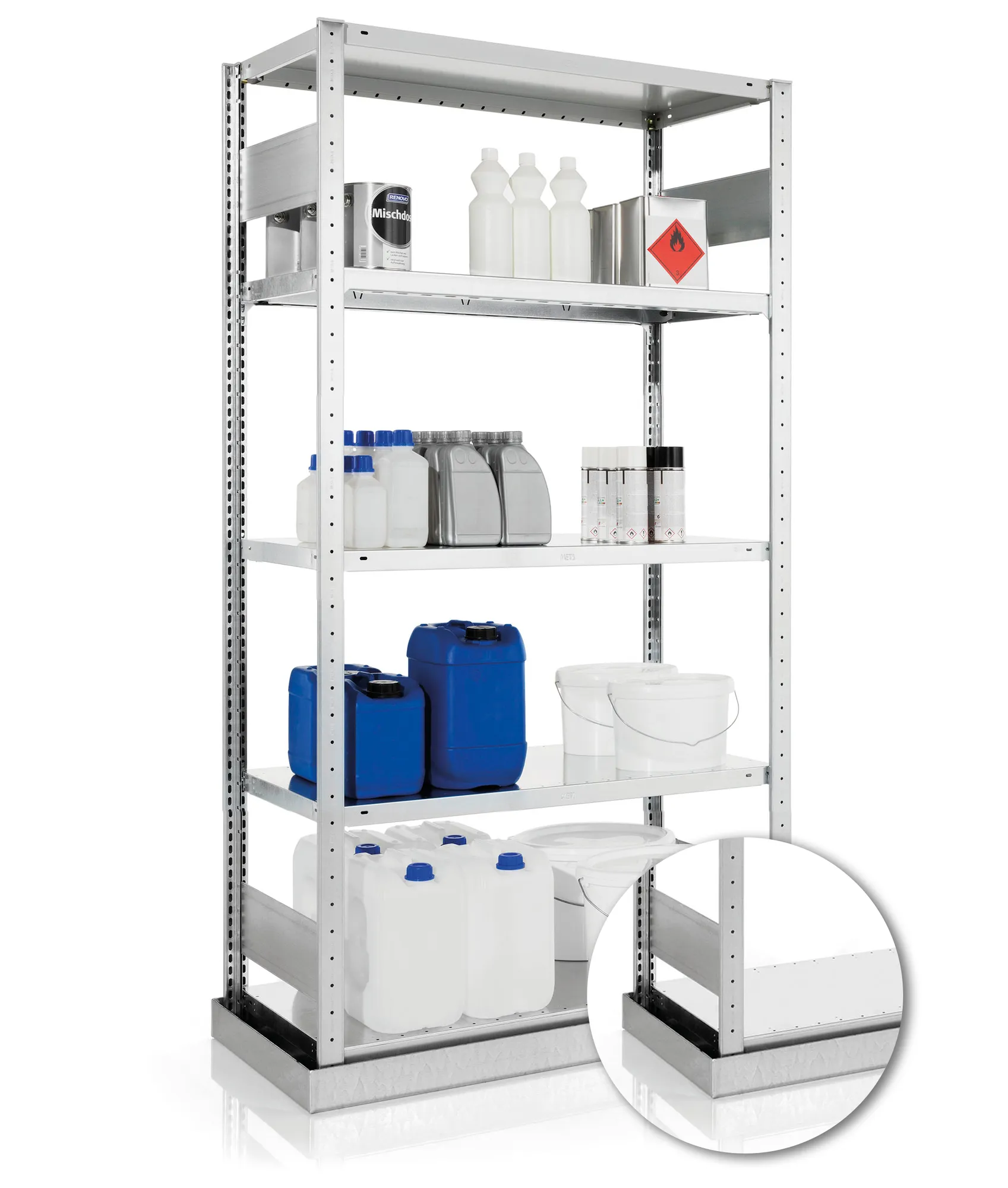 S3 QUICK Shelving, with V150 shelves and spillage sump tray, 2000 x 1000 x 500, pre-galvanised.