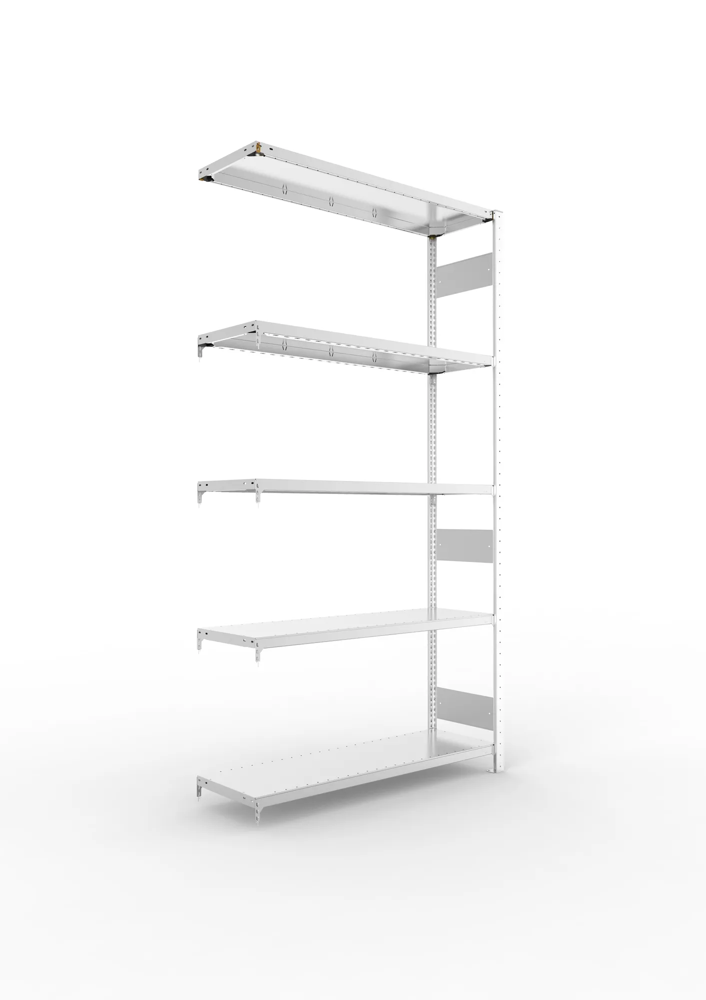 META CLIP S3 | Fachbodenregal | Anbauregal | 2500 x 1300 x 400 mm | Fachlast 230 kg | 4+1 Ebenen | Längsriegel | verzinkt