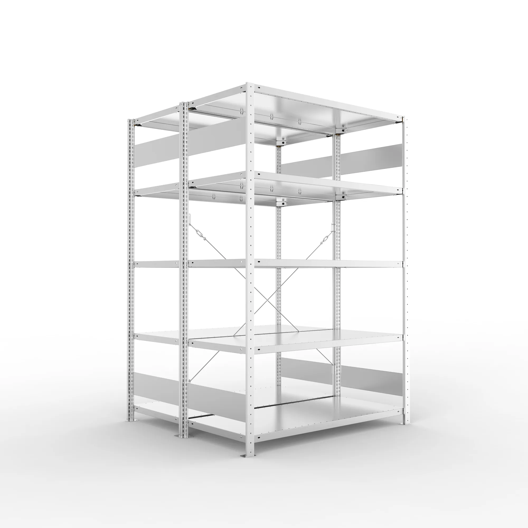 META CLIP S3 | Fachbodenregal | Doppel-Grundregal | 2000 x 1300 x 600 mm | Fachlast 150 kg | 4+1 Ebenen | verzinkt