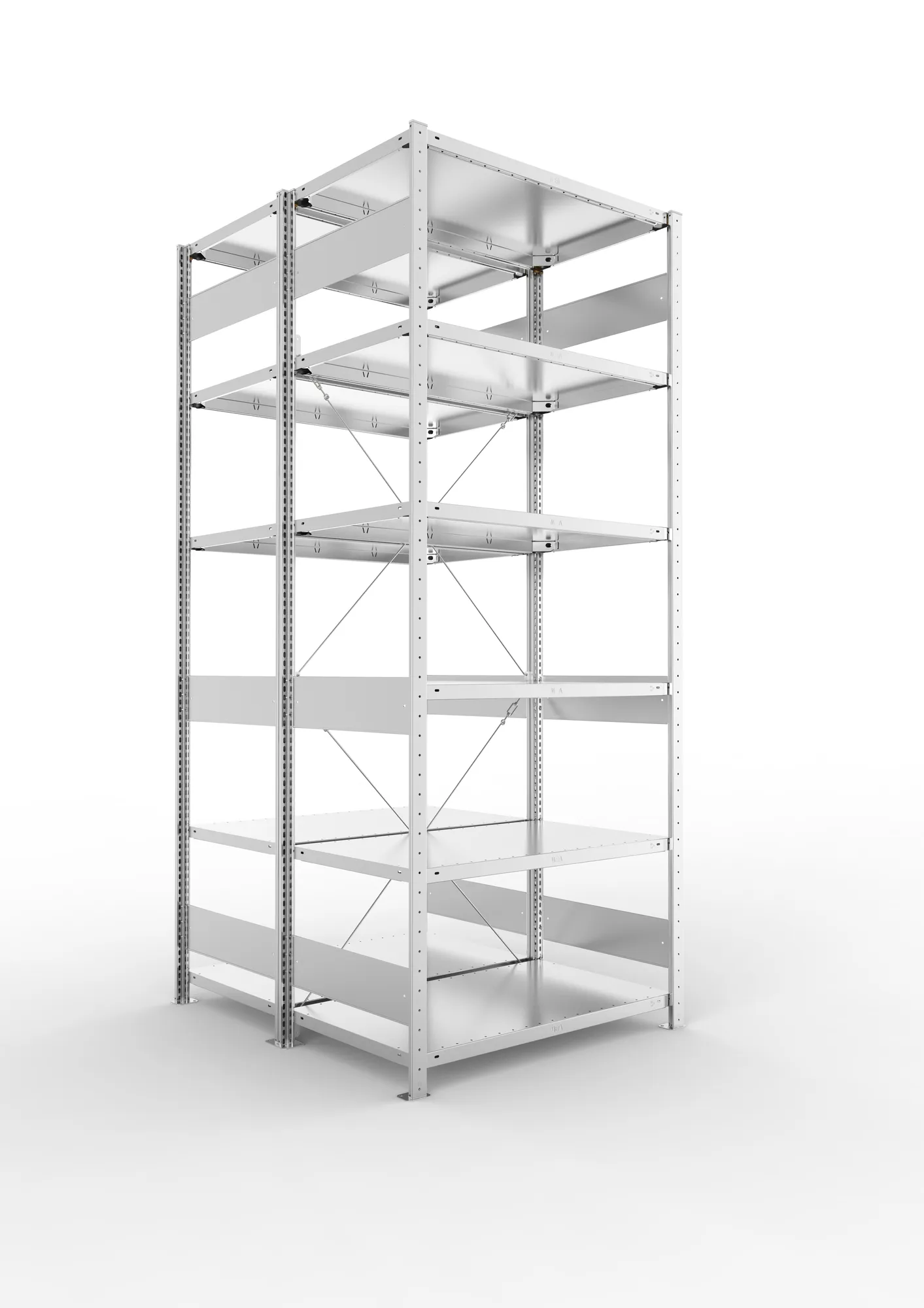 META CLIP S3 | Fachbodenregal | Doppel-Grundregal | 2500 x 1000 x 600 mm | Fachlast 150 kg | 5+1 Ebenen | verzinkt