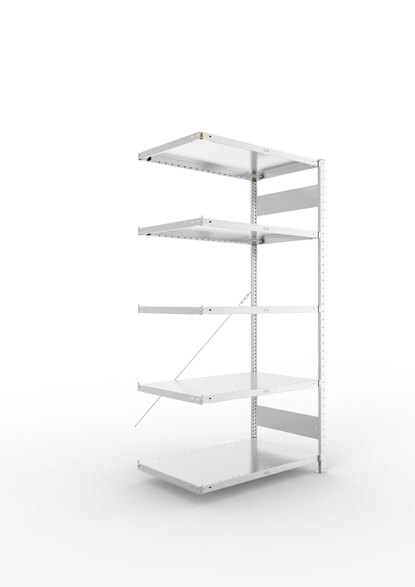META CLIP | Fachbodenregal | Anbauregal | 2000 x 1000 x 600 mm | Fachlast 230 kg | 4+1 Ebenen | verzinkt
