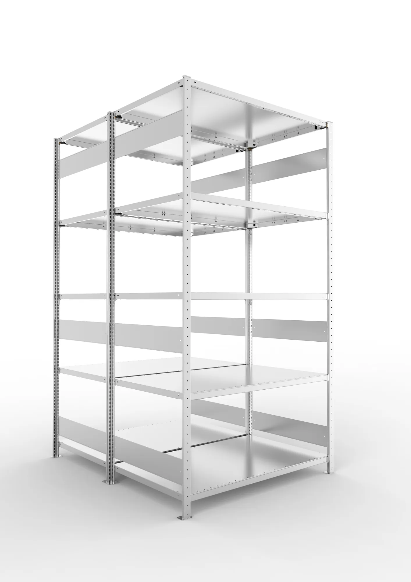 META CLIP S3 | Fachbodenregal | Doppel-Grundregal | 2500 x 1300 x 800 mm | Fachlast 230 kg | 4+1 Ebenen | Längsriegel | verzinkt