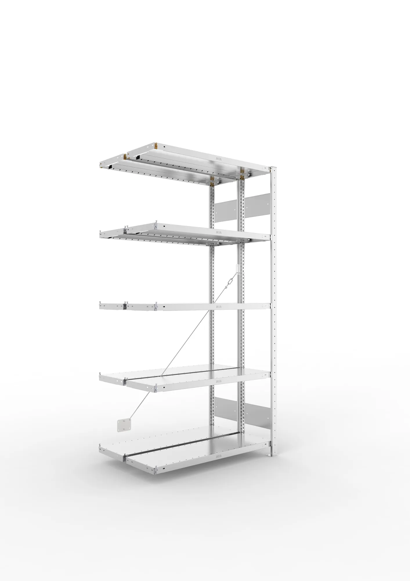 META CLIP S3 | Fachbodenregal | Doppel-Anbauregal | 2000 x 1000 x 300 mm | Fachlast 230 kg | 4+1 Ebenen | verzinkt