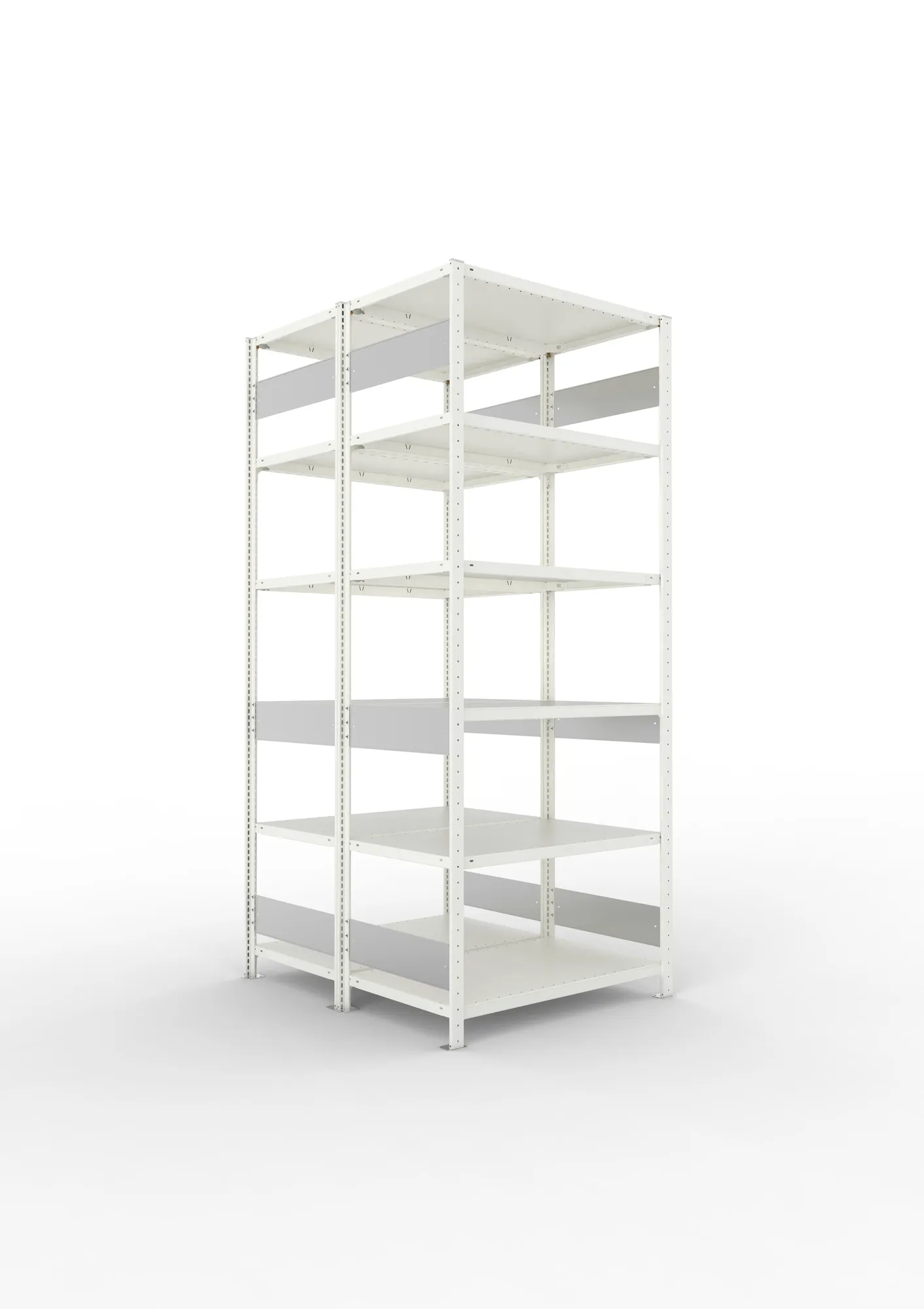 META CLIP S3 | Fachbodenregal | Doppel-Grundregal | 2500 x 1000 x 600 mm | Fachlast 150 kg | 5+1 Ebenen | Längsriegel | RAL 7035