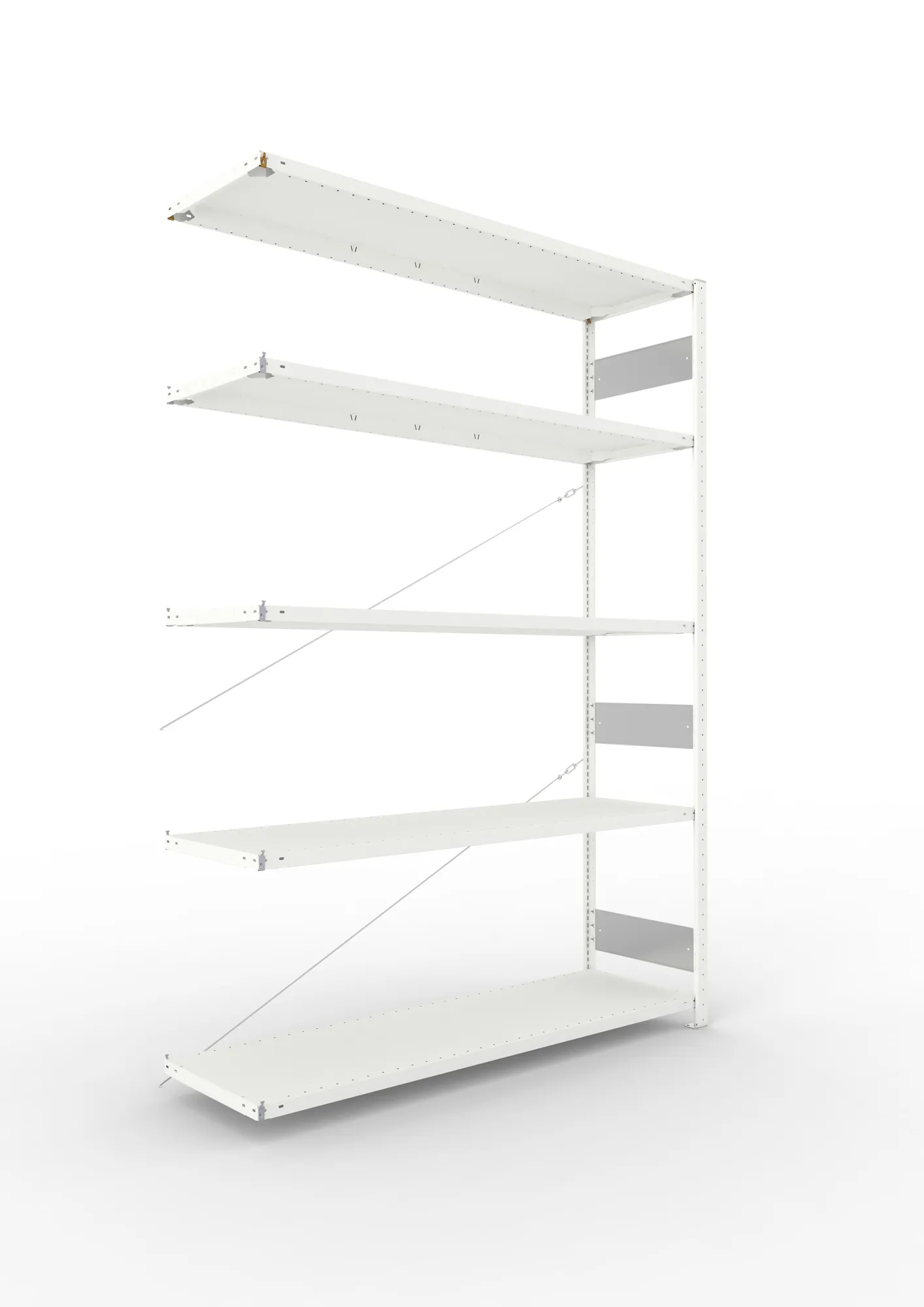 META CLIP S3 | Fachbodenregal | Anbauregal | 2500 x 1700 x 500 mm | Fachlast 200 kg | 3+1 Ebenen | RAL 7035