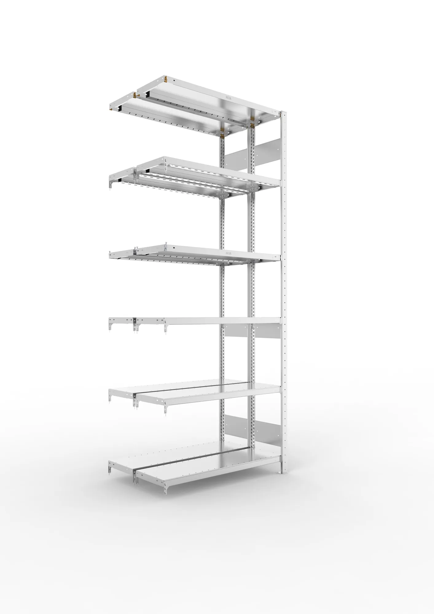 META CLIP S3 | Fachbodenregal | Doppel-Anbauregal | 2500 x 1000 x 300 mm | Fachlast 230 kg | 5+1 Ebenen | Längsriegel | verzinkt