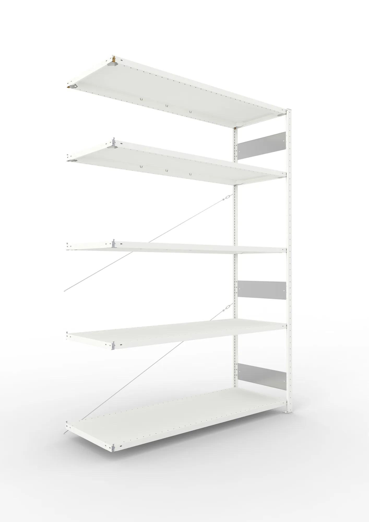 META CLIP S3 | Fachbodenregal | Anbauregal | 2500 x 1700 x 600 mm | Fachlast 200 kg | 3+1 Ebenen | RAL 7035