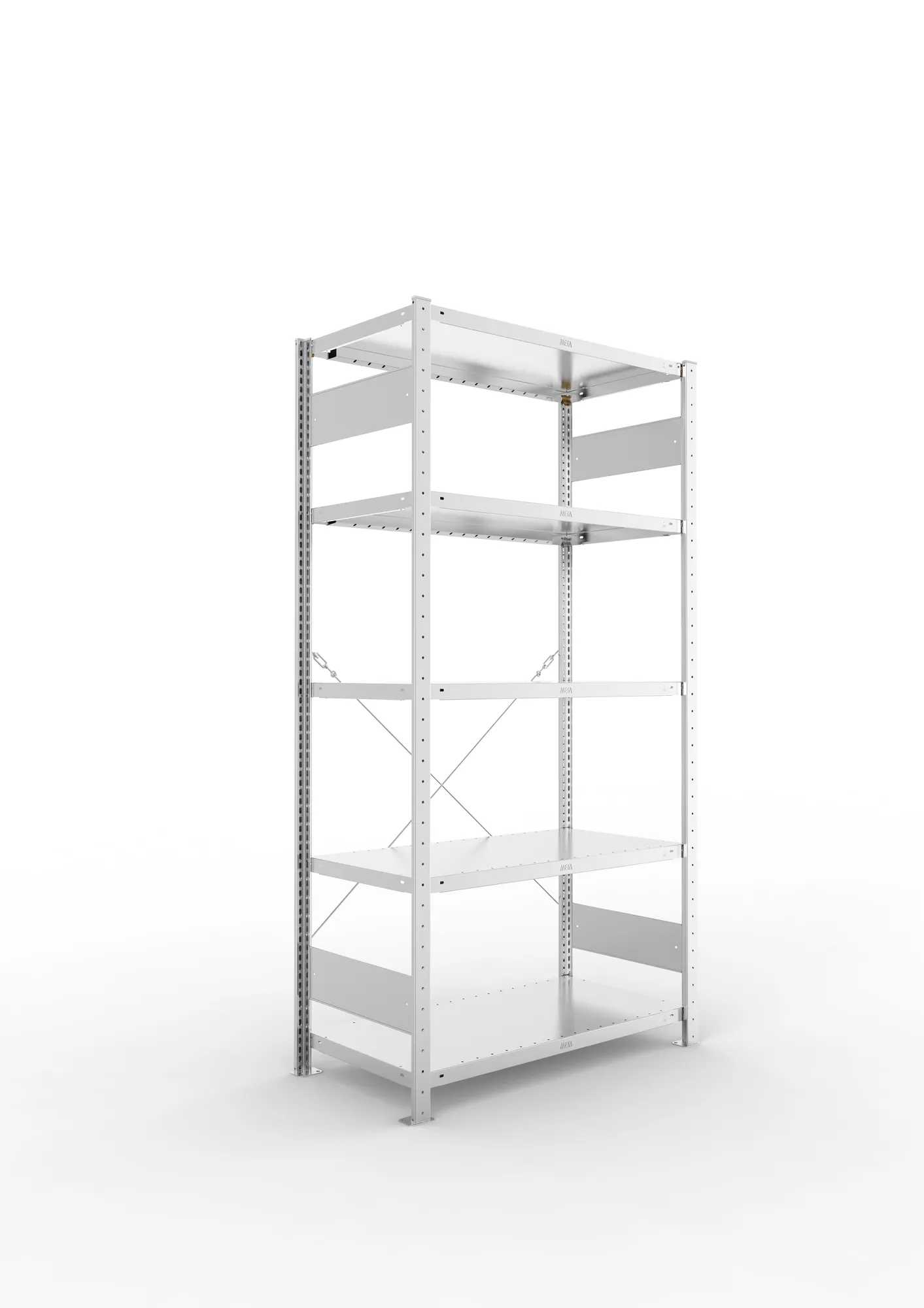 META CLIP | Fachbodenregal | Grundregal | 2000 x 1000 x 500 mm | Fachlast 230 kg | 4+1 Ebenen | verzinkt