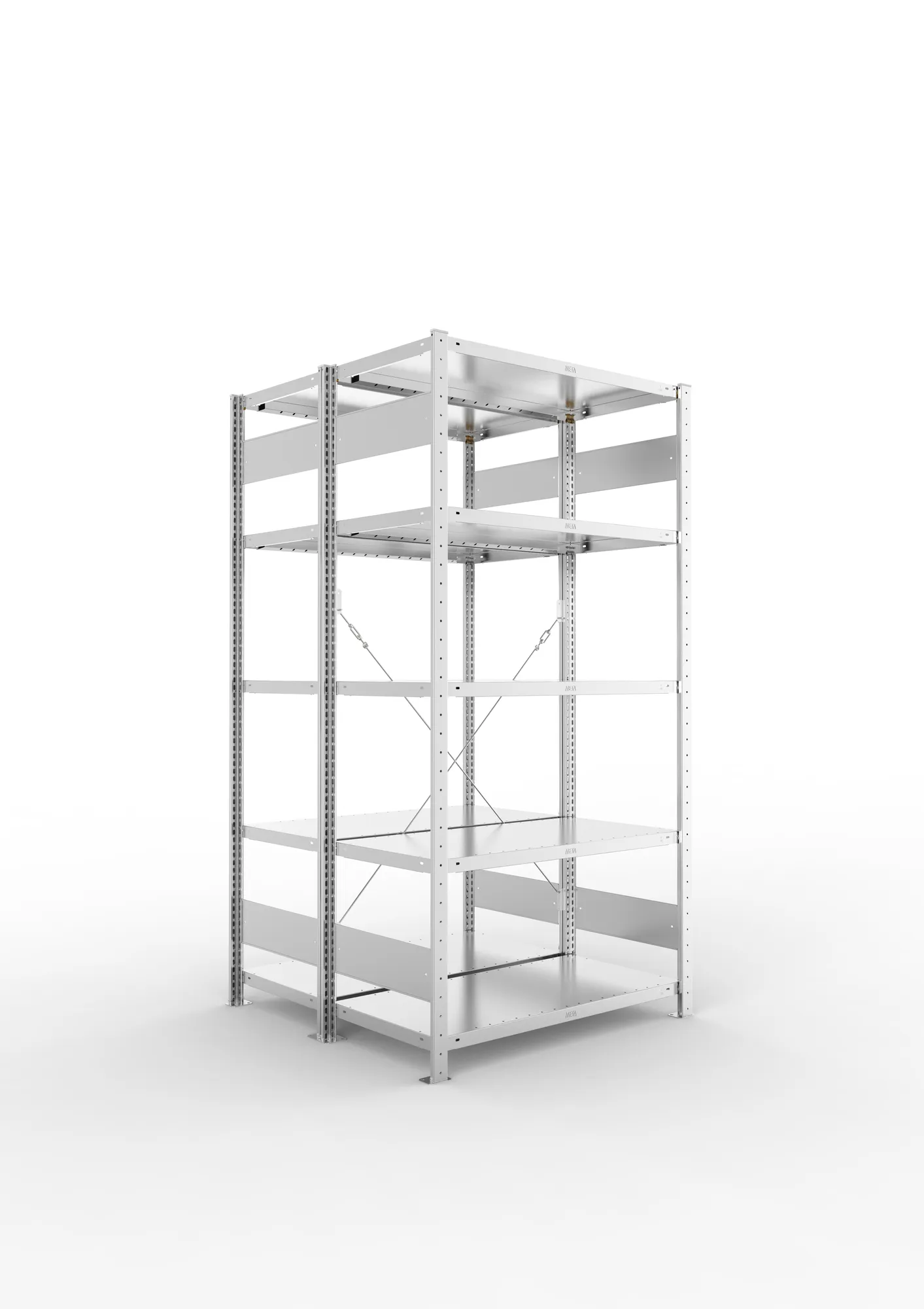 META CLIP | Fachbodenregal | Doppel-Grundregal | 2000 x 1000 x 500 mm | Fachlast 230 kg | 4+1 Ebenen | verzinkt