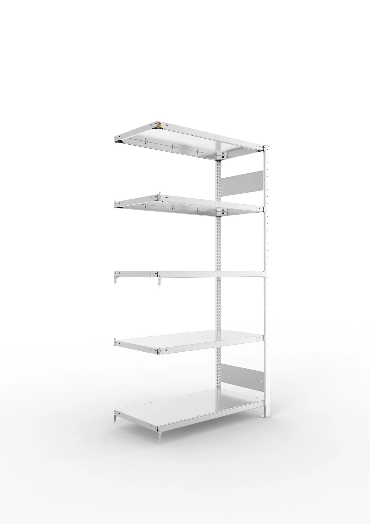 META CLIP S3 | Fachbodenregal | Anbauregal | 2000 x 1000 x 500 mm | Fachlast 150 kg | 4+1 Ebenen | Längsriegel | verzinkt