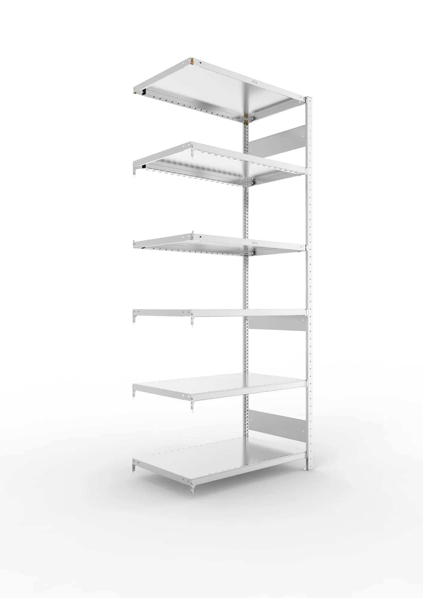 META CLIP S3 | Fachbodenregal | Anbauregal | 2500 x 1000 x 600 mm | Fachlast 230 kg | 5+1 Ebenen | Längsriegel | verzinkt