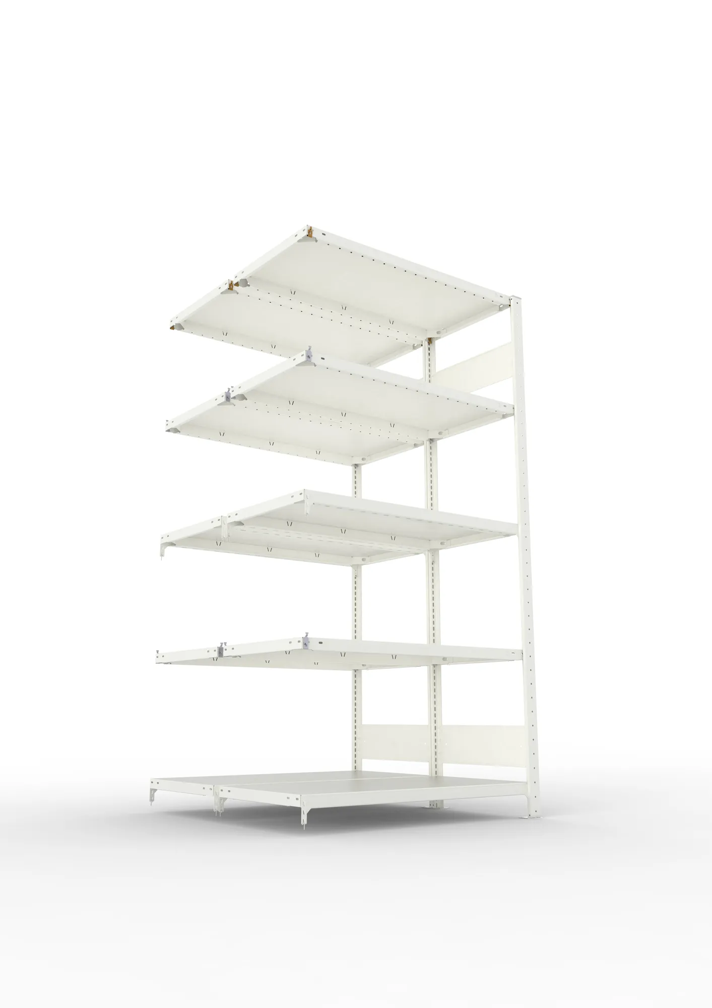 META CLIP S3 | Fachbodenregal | Doppel-Anbauregal | 2000 x 1000 x 500 mm | Fachlast 150 kg | 4+1 Ebenen | Längsriegel | RAL 7035