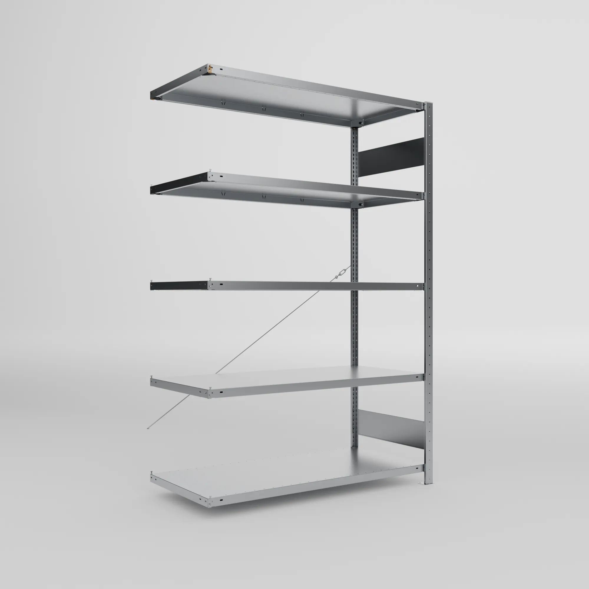 META CLIP S3 | Fachbodenregal | Anbauregal | 2000 x 1300 x 600 mm | Fachlast 150 kg | 4+1 Ebenen | verzinkt