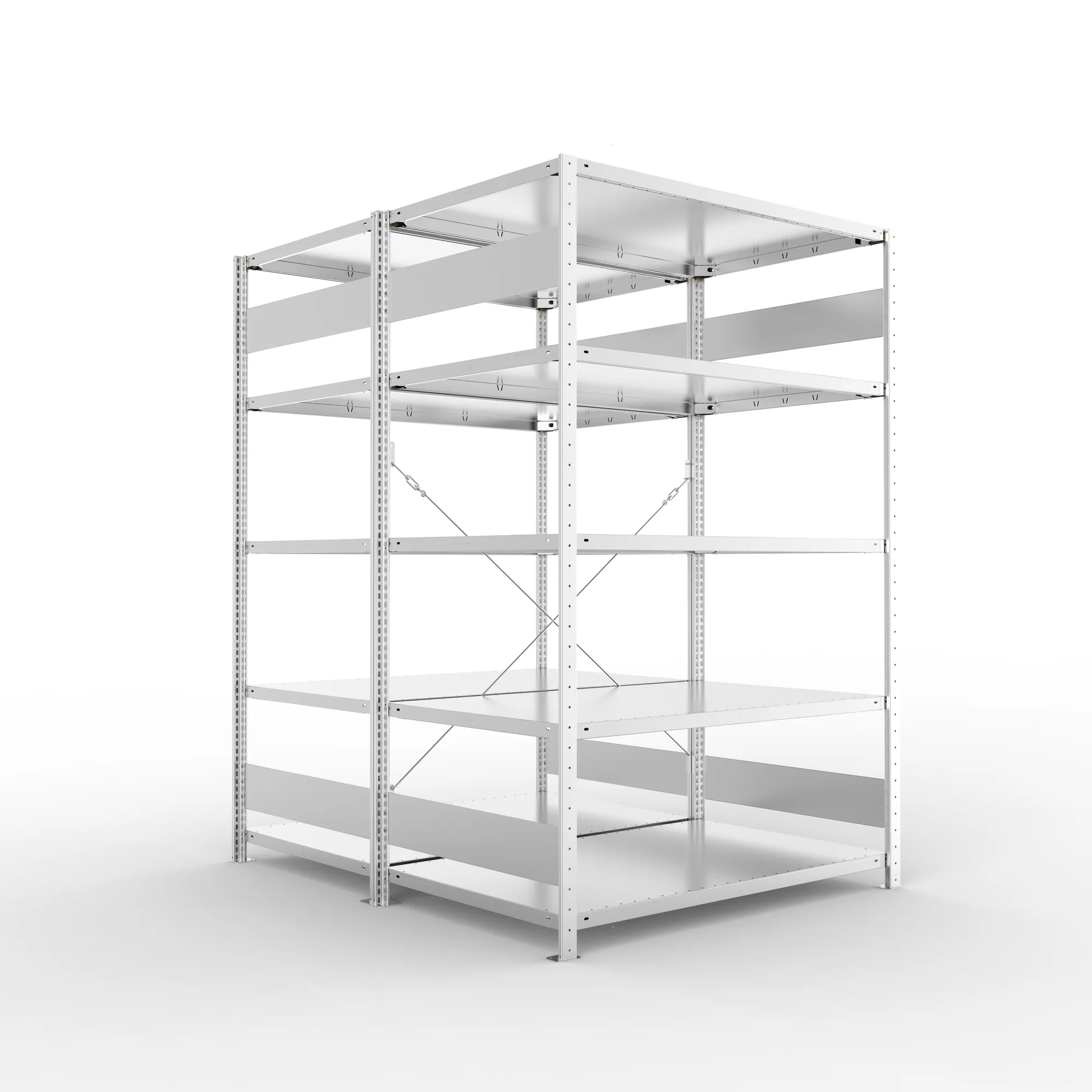 META CLIP S3 | Fachbodenregal | Doppel-Grundregal | 2000 x 1300 x 800 mm | Fachlast 230 kg | 4+1 Ebenen | verzinkt