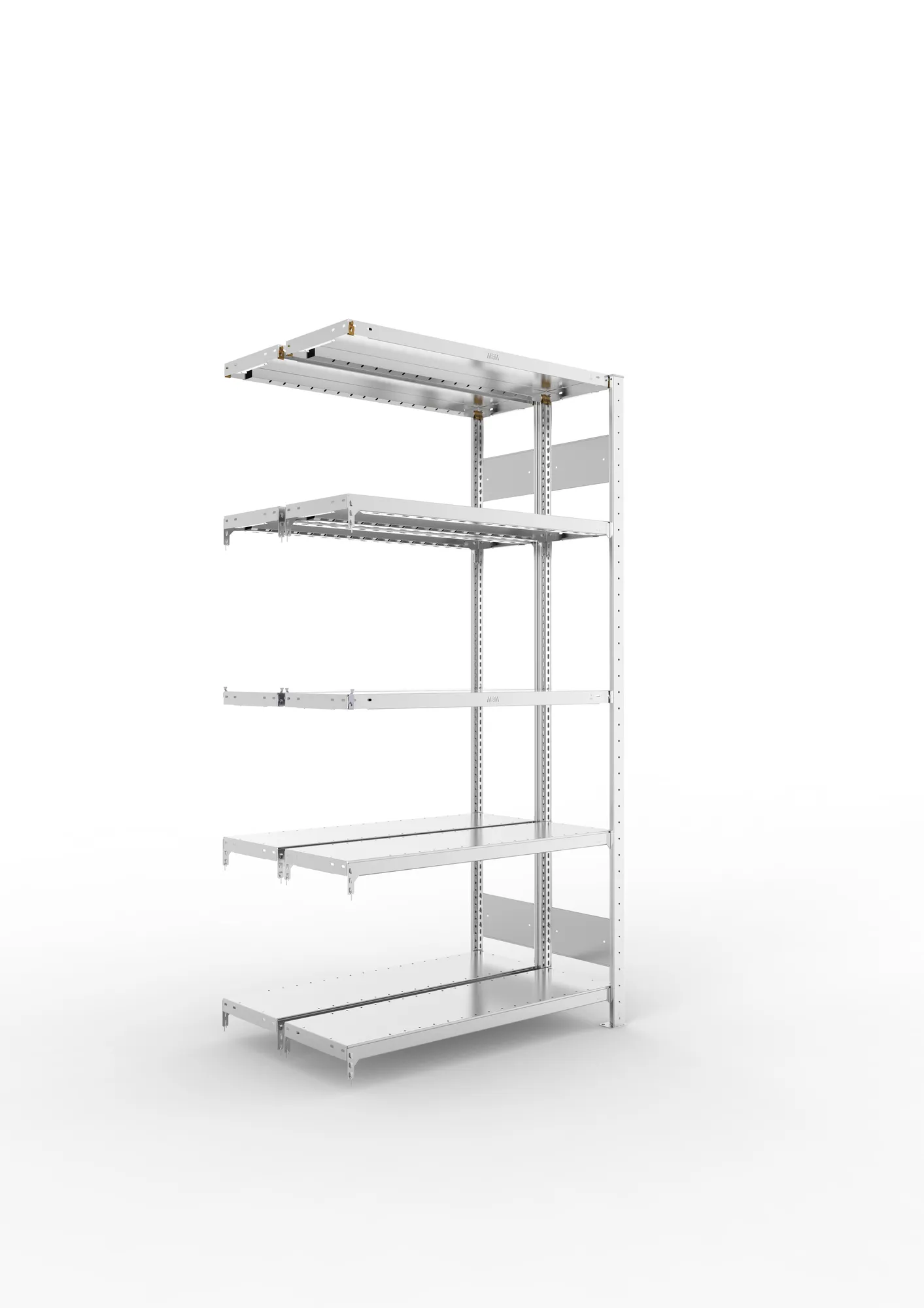 META CLIP S3 | Fachbodenregal | Doppel-Anbauregal | 2000 x 1000 x 300 mm | Fachlast 230 kg | 4+1 Ebenen | Längsriegel | verzinkt