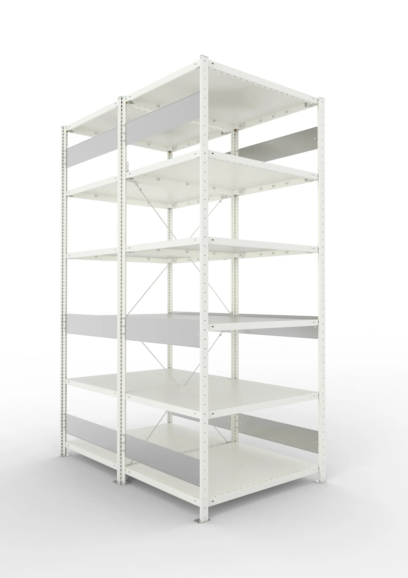 META CLIP S3 | Fachbodenregal | Doppel-Grundregal | 2500 x 1000 x 800 mm | Fachlast 230 kg | 5+1 Ebenen | RAL 7035
