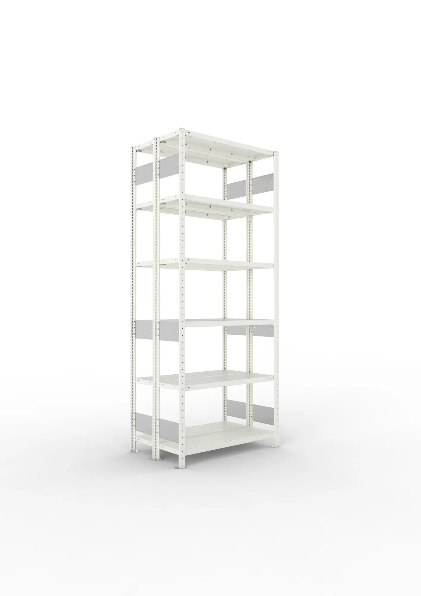 META CLIP S3 | Fachbodenregal | Doppel-Grundregal | 2500 x 1000 x 300 mm | Fachlast 150 kg | 5+1 Ebenen | Längsriegel | RAL 7035