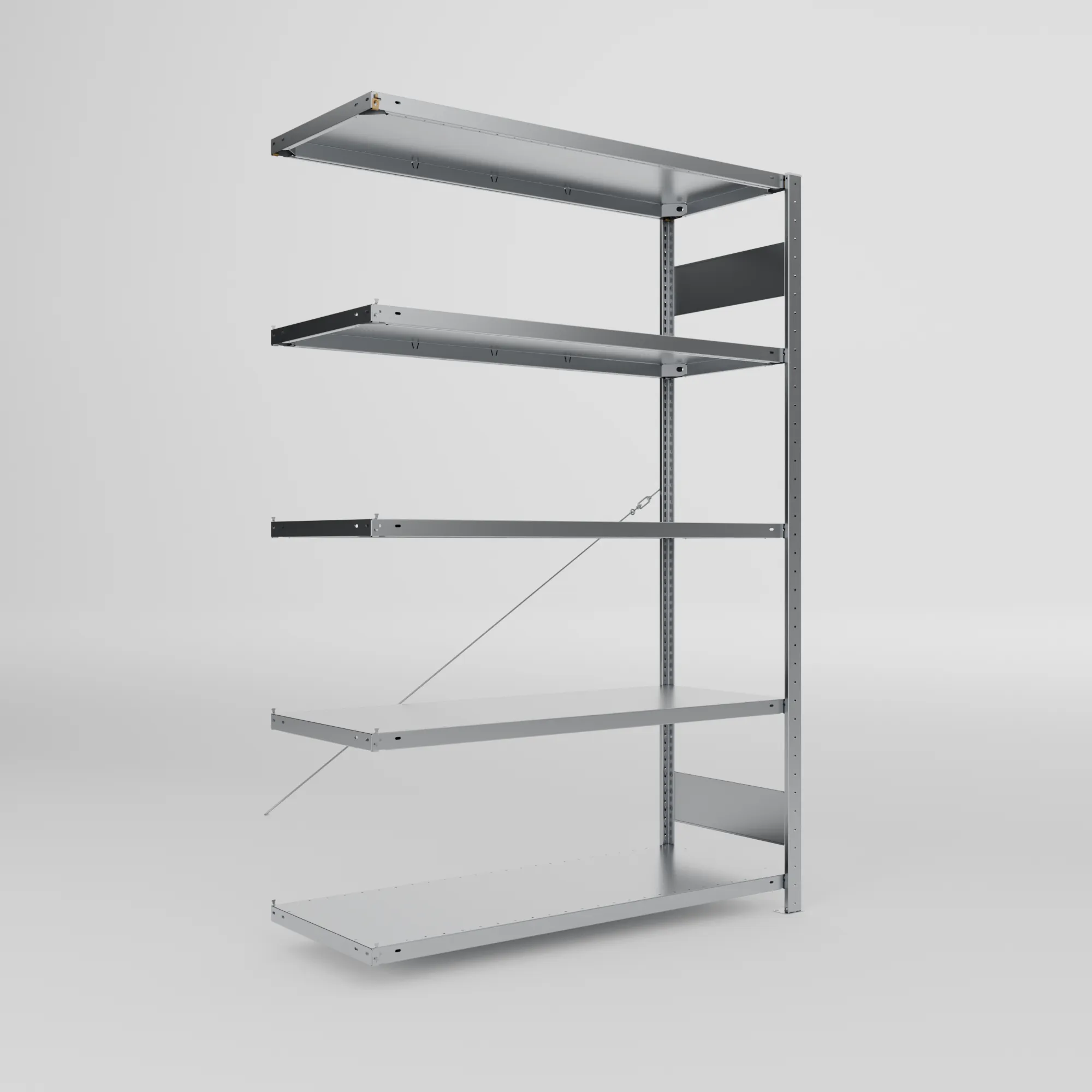 META CLIP S3 | Fachbodenregal | Anbauregal | 2000 x 1300 x 500 mm | Fachlast 230 kg | 4+1 Ebenen | verzinkt