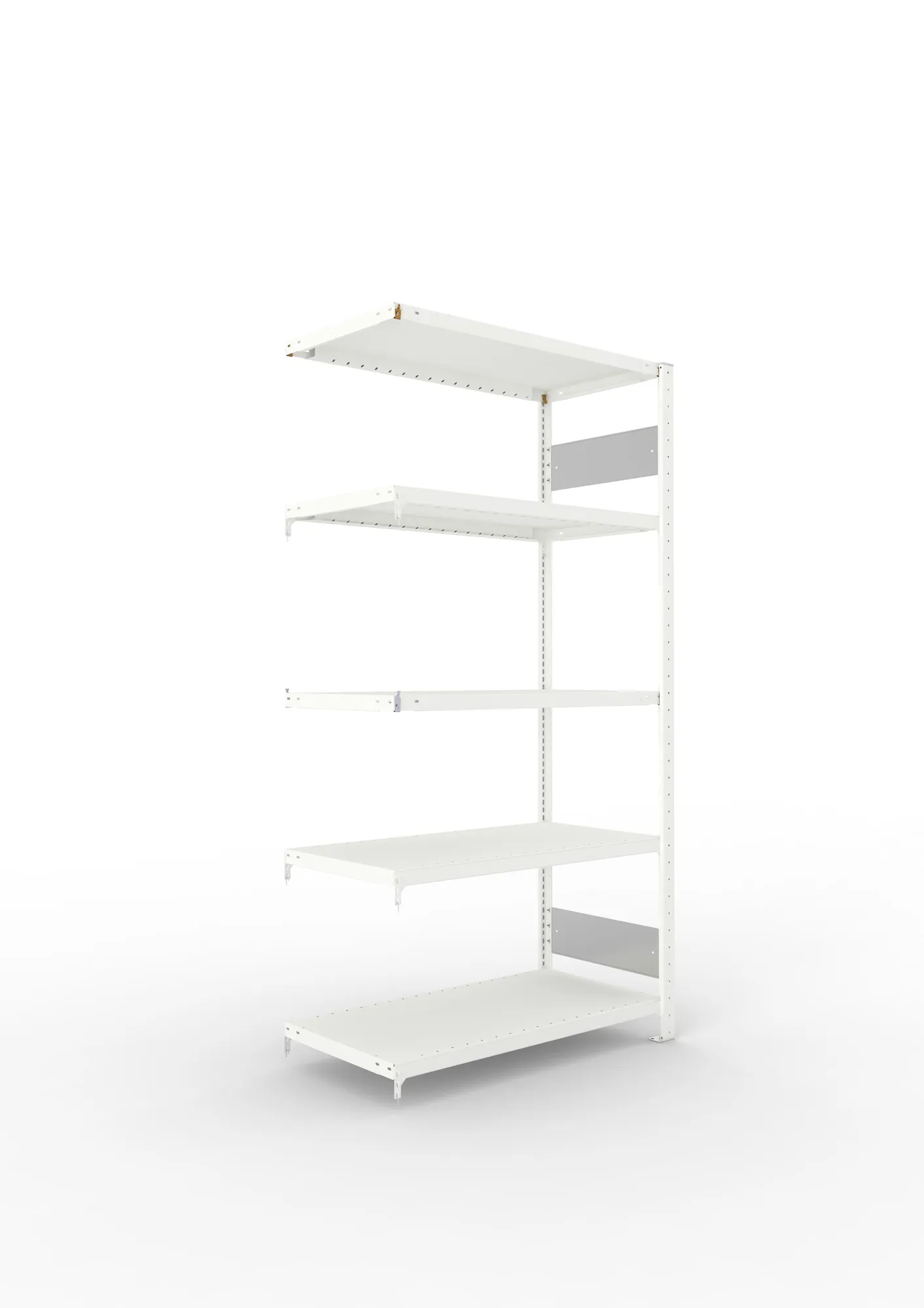 META CLIP S3 | Fachbodenregal | Anbauregal | 2000 x 1000 x 600 mm | Fachlast 230 kg | 4+1 Ebenen | Längsriegel | RAL 7035