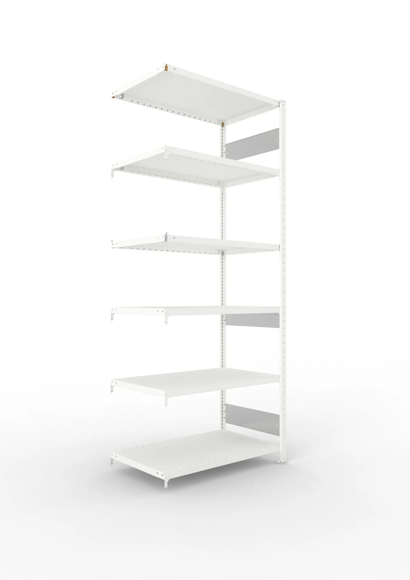 META CLIP S3 | Fachbodenregal | Anbauregal | 2500 x 1000 x 600 mm | Fachlast 230 kg | 5+1 Ebenen | Längsriegel | RAL 7035