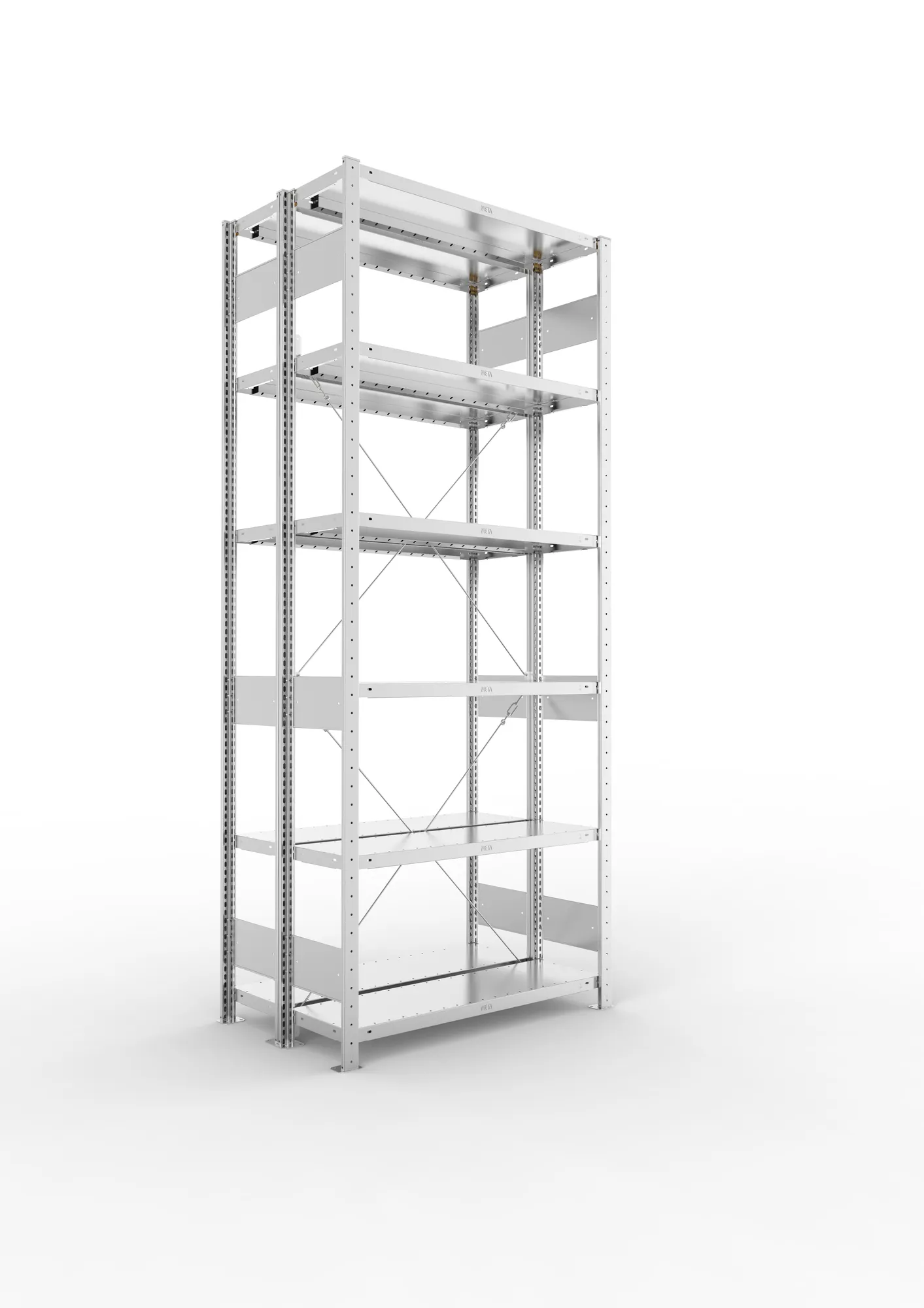 META CLIP S3 | Fachbodenregal | Doppel-Grundregal | 2500 x 1000 x 300 mm | Fachlast 230 kg | 5+1 Ebenen | verzinkt