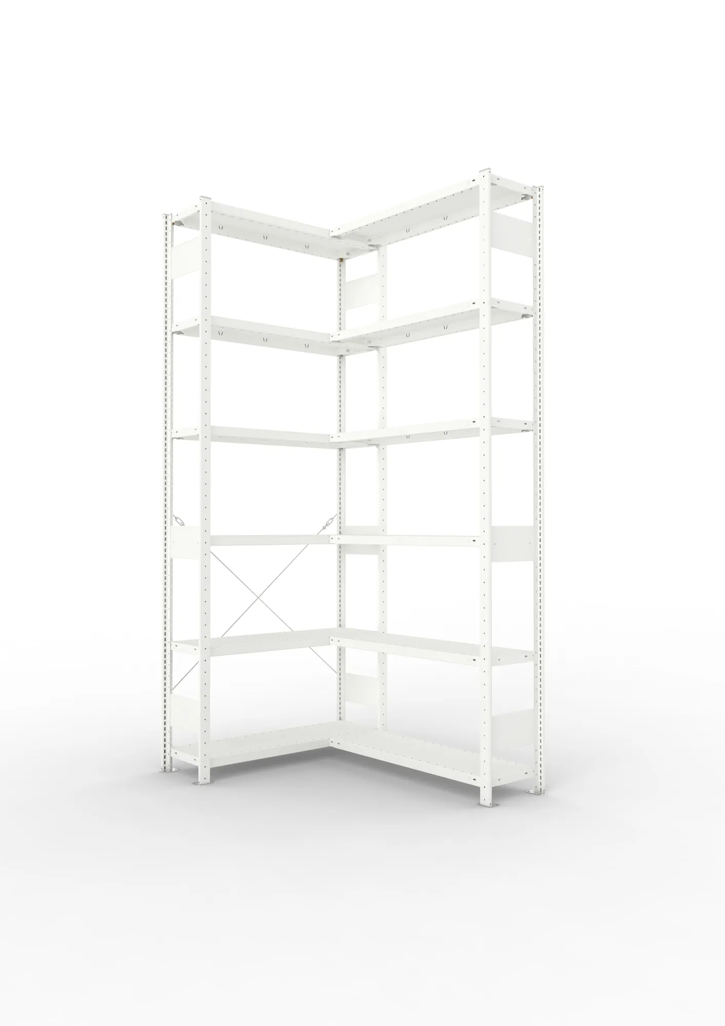 META CLIP | Eckregal | 2500 x 1000 x 300 mm | Fachlast 100 kg | 5+1 Ebenen | RAL 7035