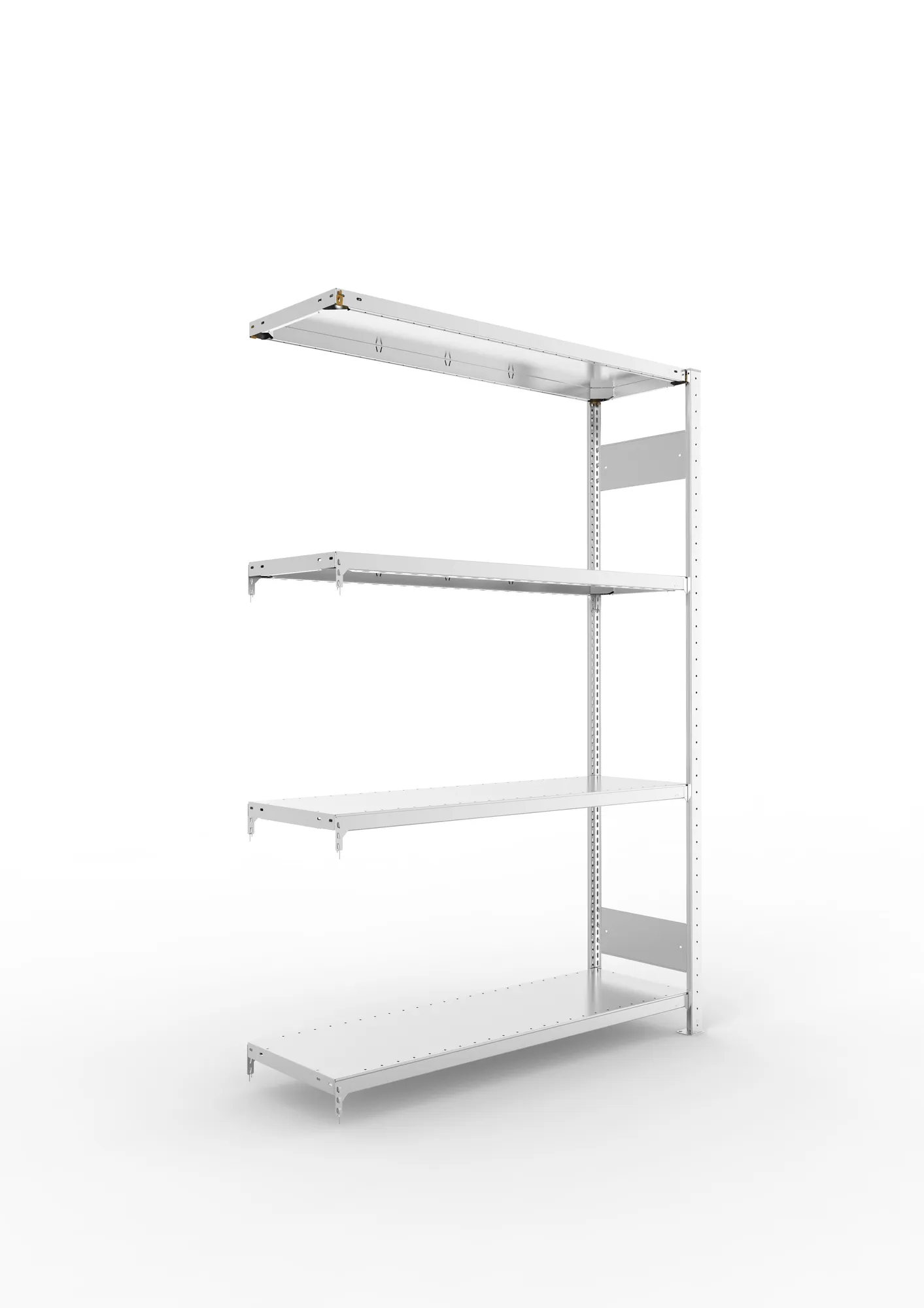 META CLIP S3 | Fachbodenregal | Anbauregal | 2000 x 1300 x 400 mm | Fachlast 230 kg | 3+1 Ebenen | Längsriegel | verzinkt