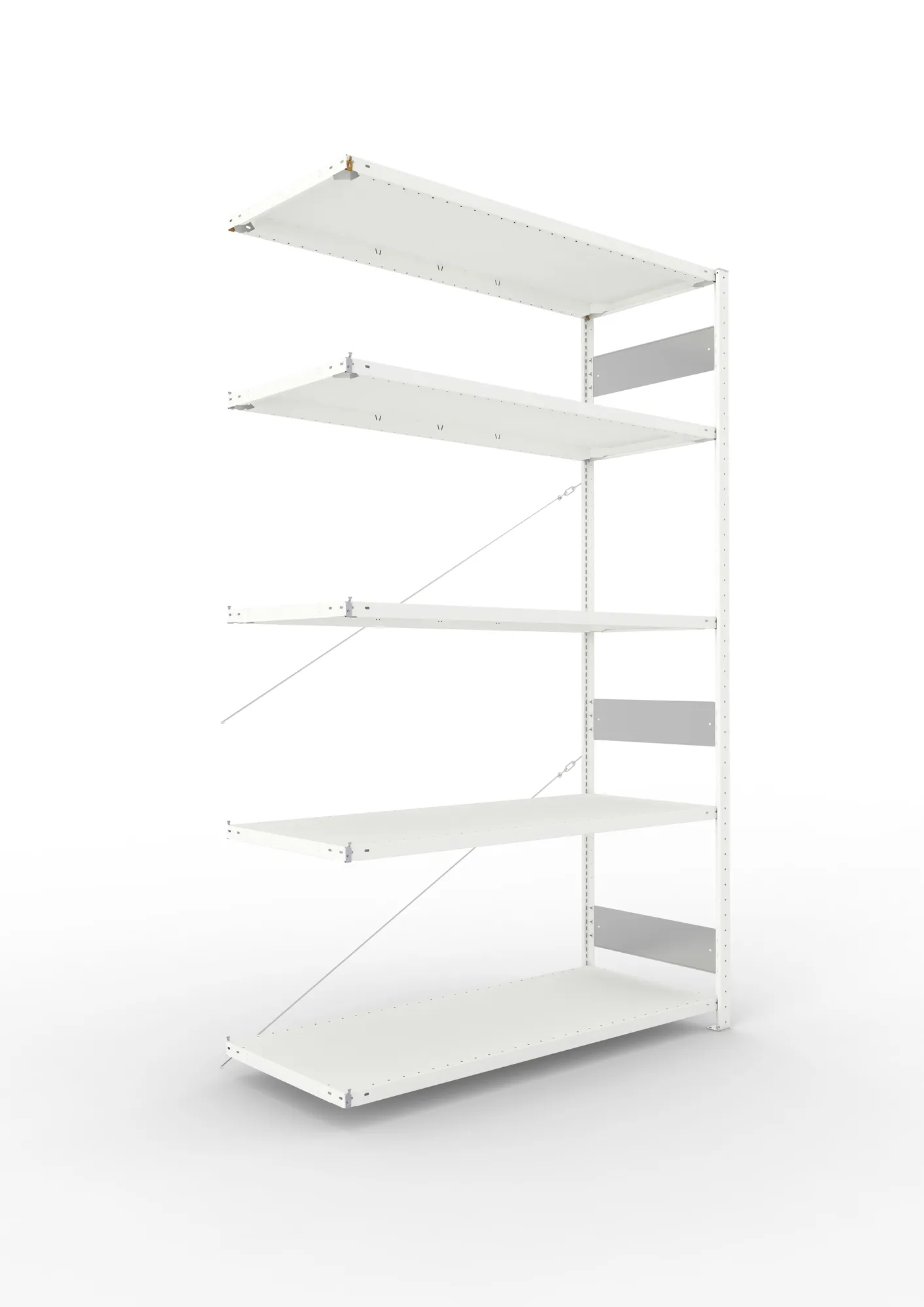 META CLIP S3 | Fachbodenregal | Anbauregal | 2500 x 1500 x 600 mm | Fachlast 200 kg | 3+1 Ebenen | RAL 7035